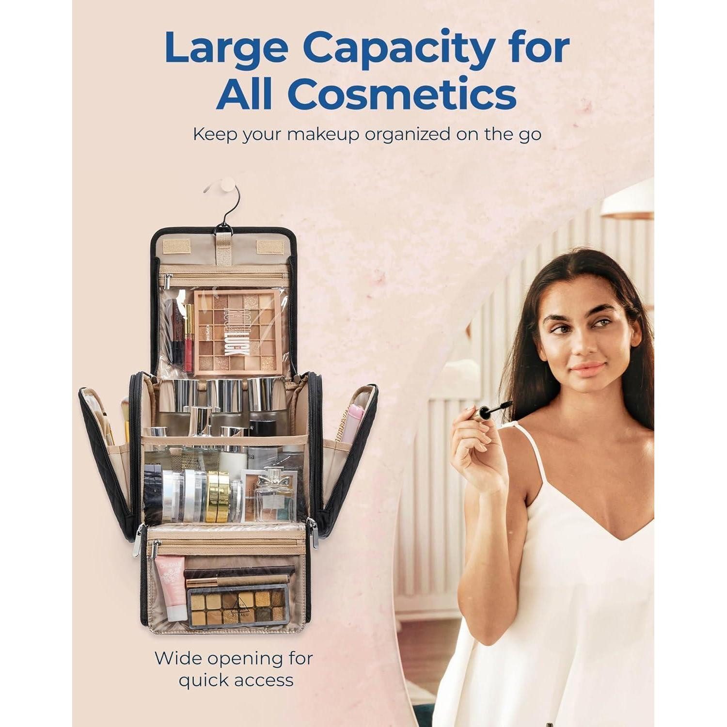 LuxusKollektion Kulturbeutel Kulturbeutel Make Up Organiser Groß Aufhänger Damen Mädchen Schwarz – Bild 2 von 5