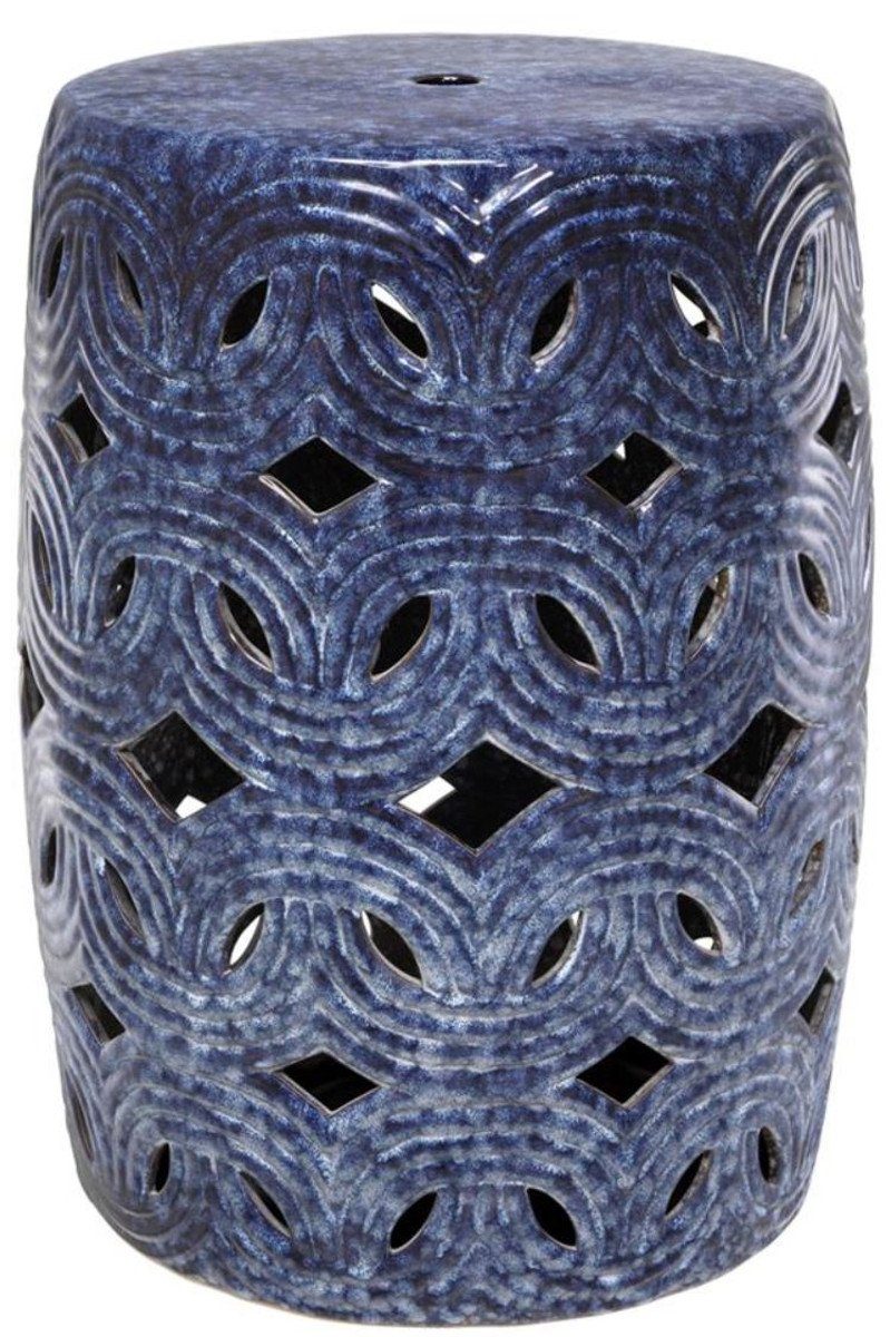 Casa Padrino Dekoobjekt Keramik Trommel Blau Ø 33 x H. 45 cm - Designer Wohnzimmer Dekoration