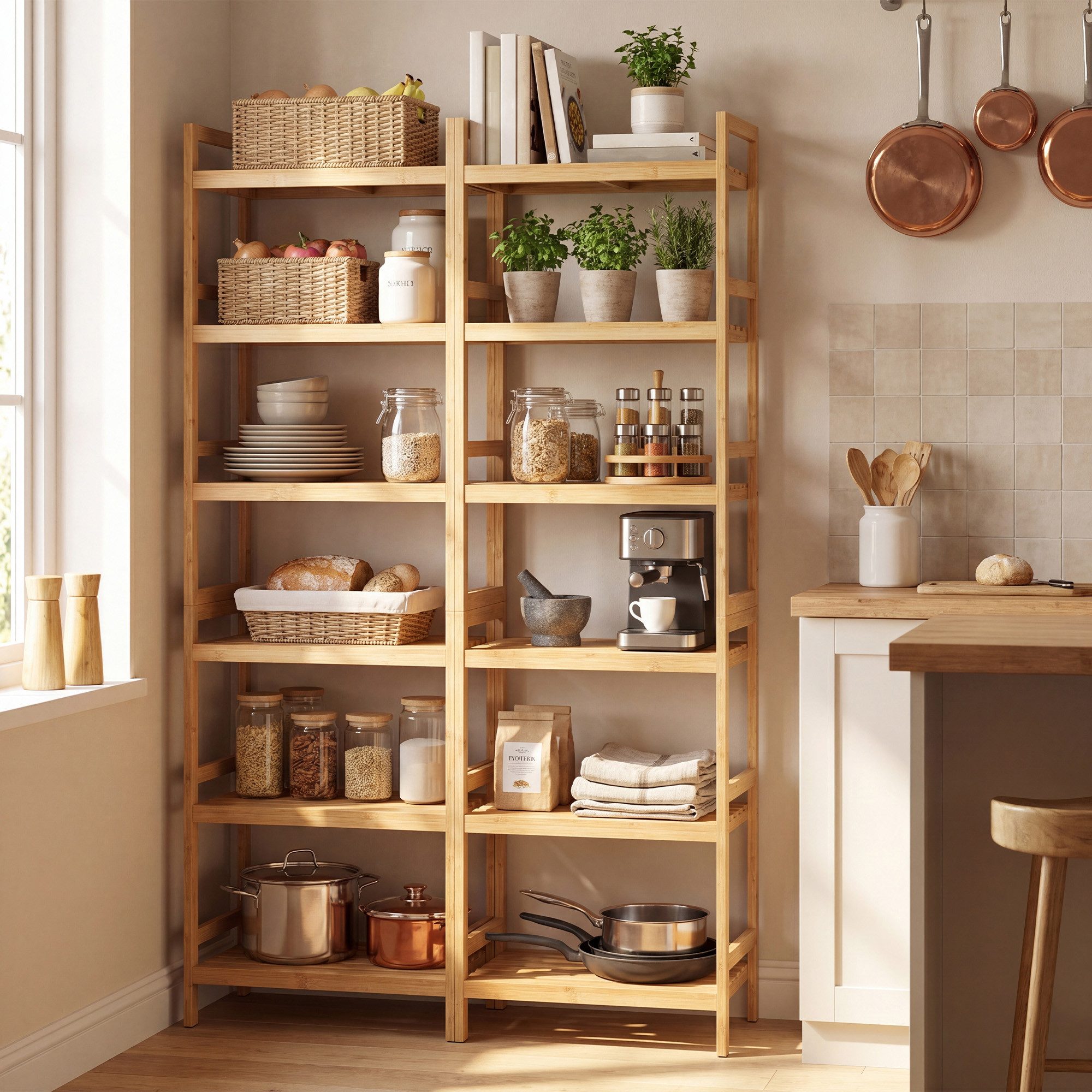 SONGMICS Badregal Bambusregal Küchenregal Bücherregal Standregal, für Bad, Küche, Wohnzimmer, Schlafzimmer, Balkon