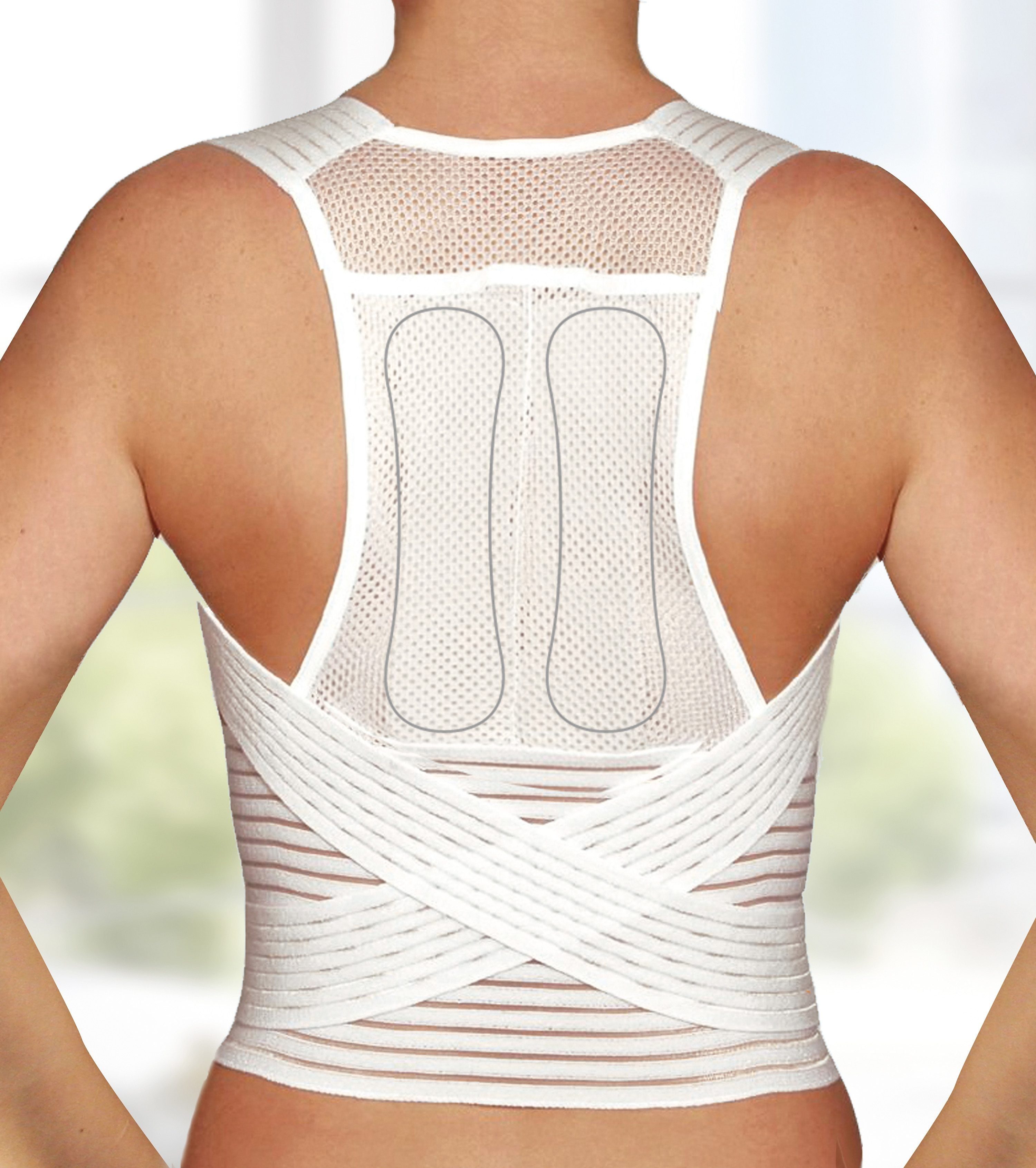 Hydas Geradehalter mit Stützgürtel aus temperaturausgleichendem Material, korrigiert die Körperhaltung, Optimal, um Fehlhaltung auszugleichen. Stützt den Bauch