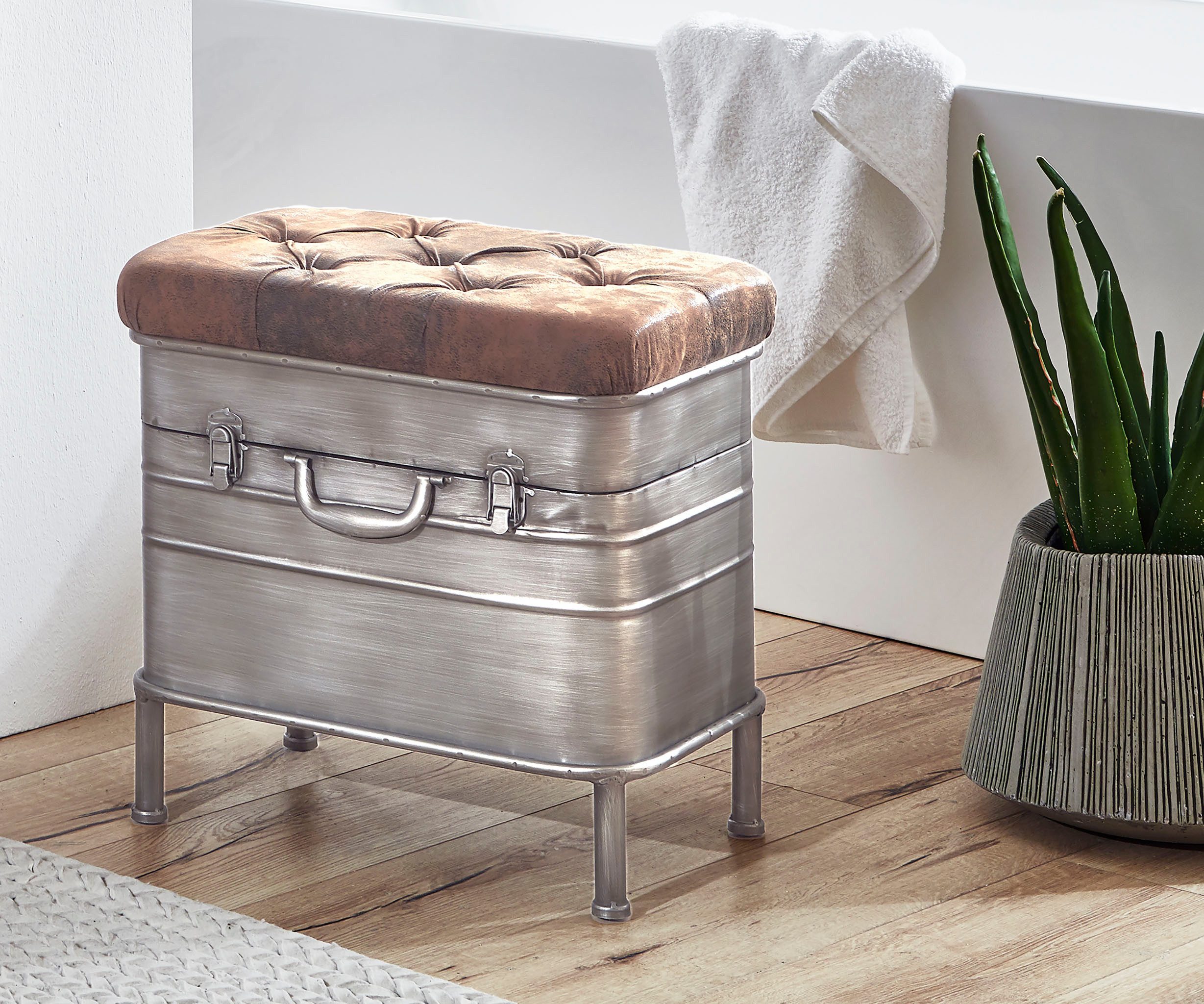 HAKU Bank Flurbank, Garderobenbank, Sitzbank, rechteckig - aus Metall Grau - B/T/H 51/34/48 cm