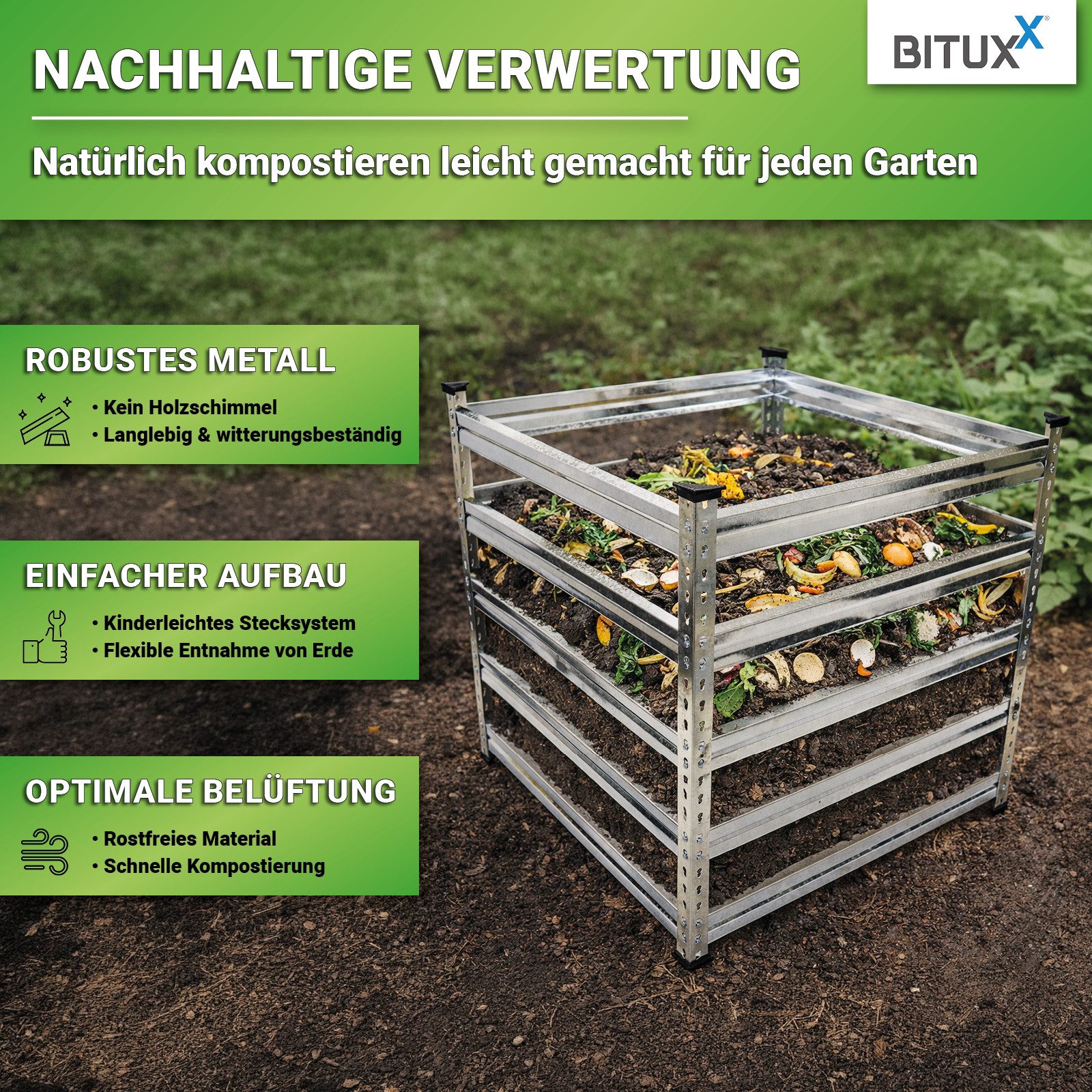 Bituxx Schnellkomposter Komposter 90x90cm, BxTxH: 90x90x93 cm, 753.3 l, (MS-19425)