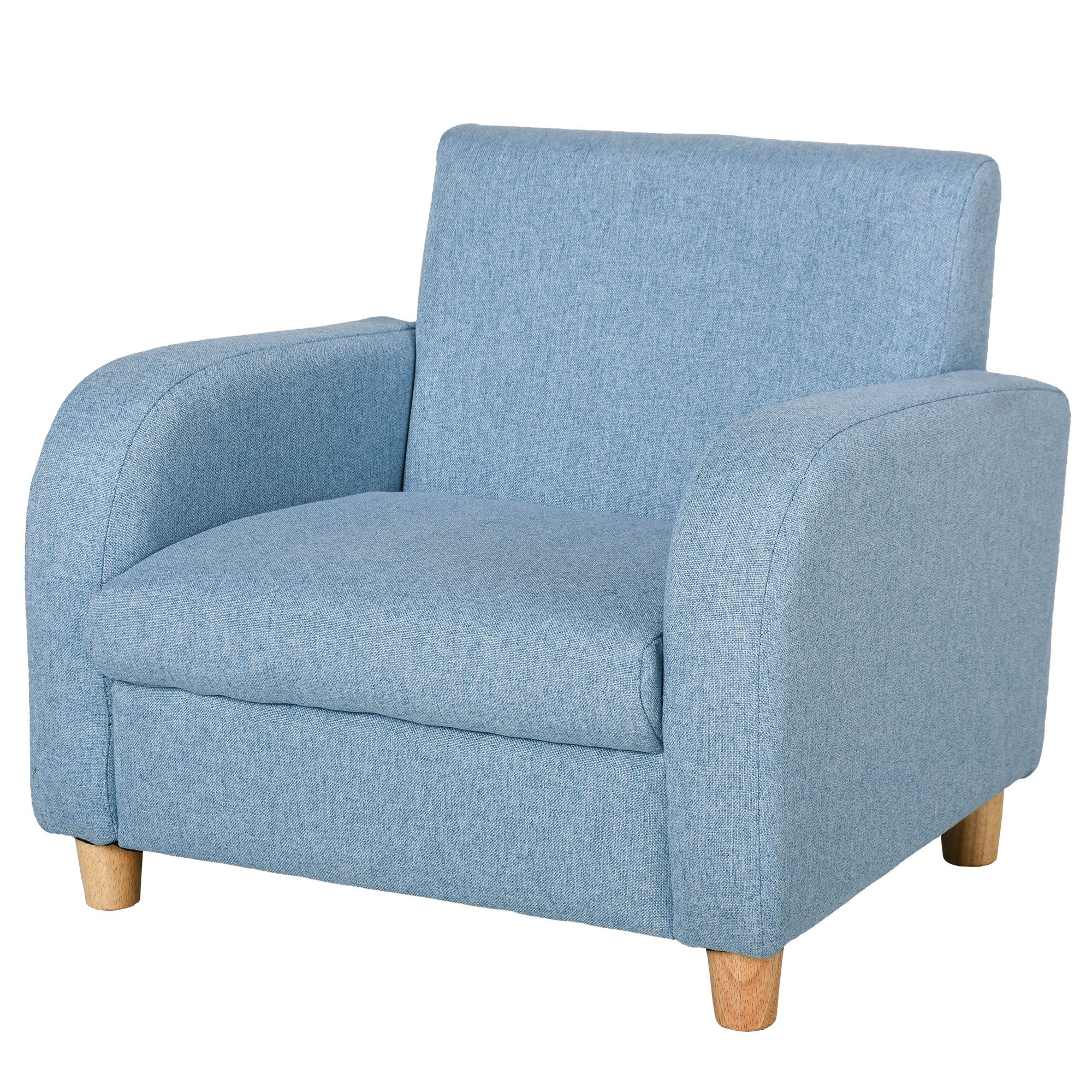HOMCOM Kindersessel Kindersofa mit Leinen-Optik, massiven Holzfüßen, Kinderstuhl (Liegesofa, 1-St., Kindercouch), Blau 49 x 45 x 44.5 cm