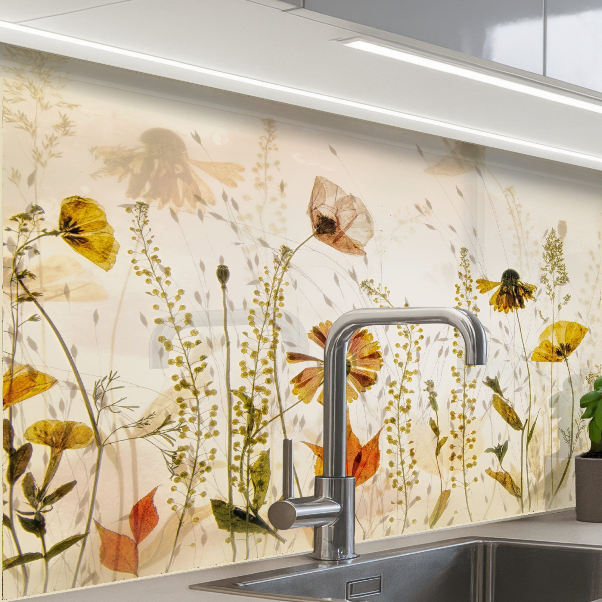 KitchenYeah Küchenrückwand selbstklebend Illustration - Pflanzen - Insekten günstig online kaufen