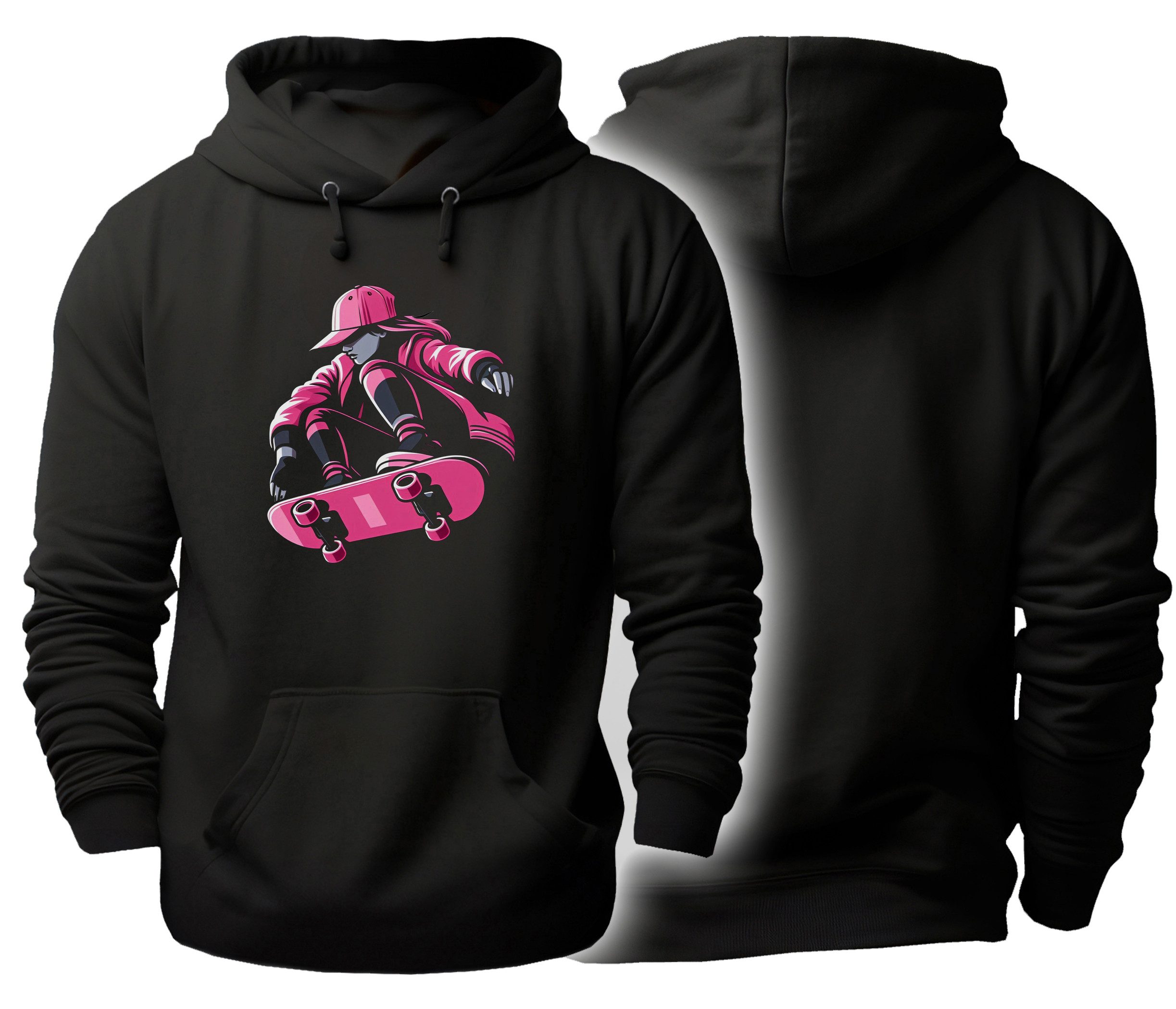 MyDesign24 Hoodie Skater Kapuzen Pulli - springende Skateboarderin Damen Kapuzensweater - Skater Hoodie i714