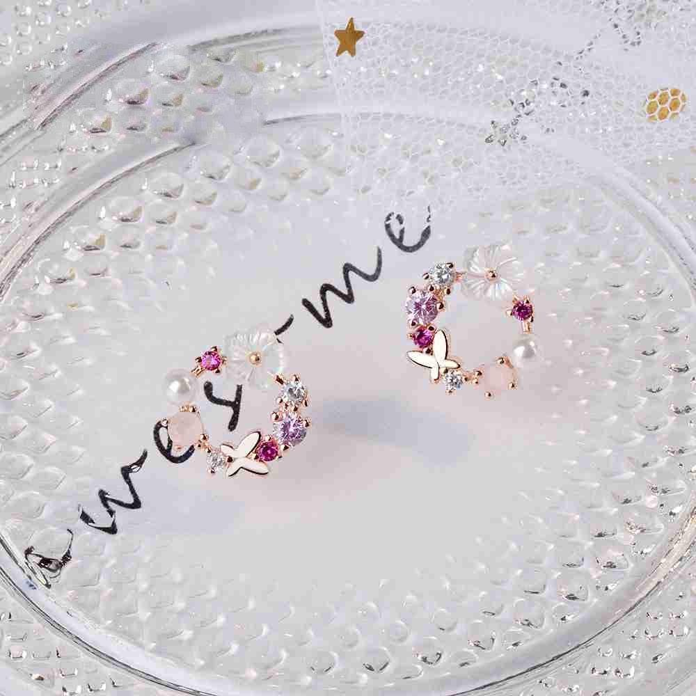 personalisierte Einfache Ohrringe, Muschel Ohrstecker-Set aus POCHUMIDUU Frauen für süße Silberschmuck Blume Blumen 925er Diamanten Sterlingsilber