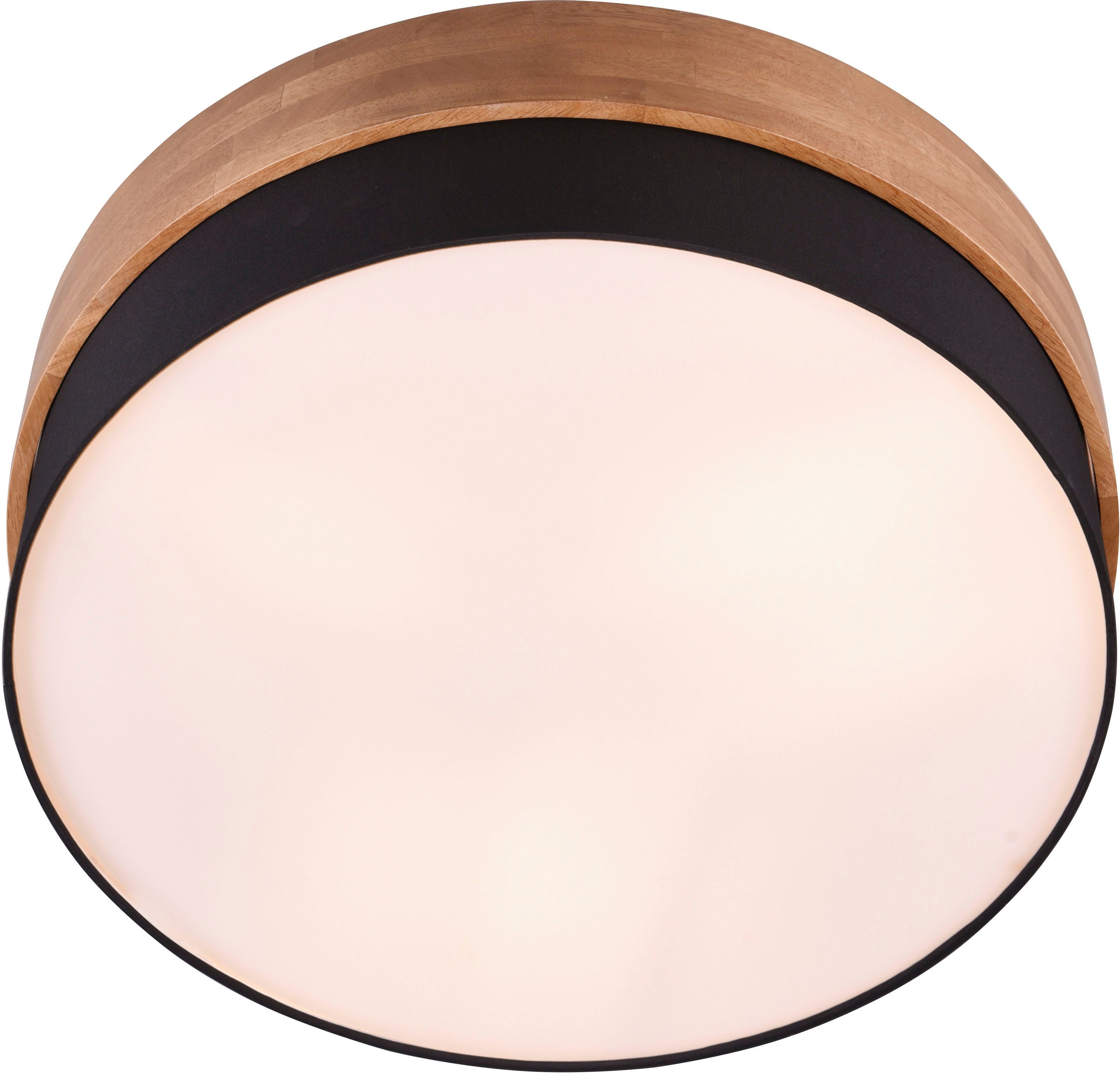 TRIO Leuchten Deckenleuchte Seasons, ohne Leuchtmittel, warmweiß - kaltweiß, Deckenlampe Holz mit Stoffschirm Ø50cm exkl 3xE27 max 40W