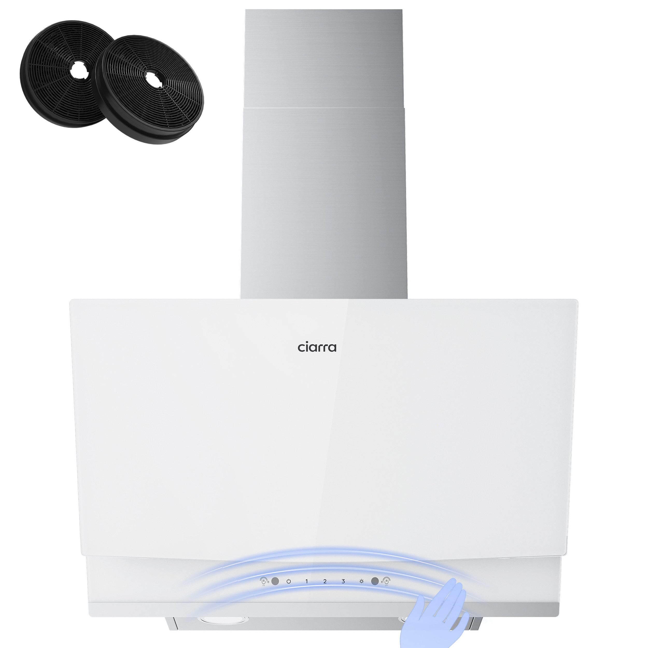 CIARRA Kopffreihaube 60 cm Dunstabzugshaube A+++ 710 m³/h Umluft & Abluft CBCW6736A mit Fettiltern & 2 Aktivkohlefiltern Gestensteuerung & Touch Control