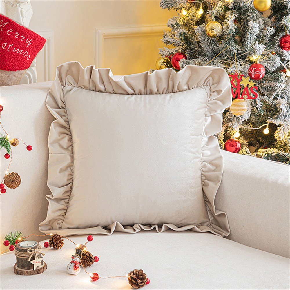Kissenbezüge Weihnachten Kissenbezug, Hochwertiger luxuriöser geraffter Kissenbezug, Dekorative (2 Stück), Komfortabler Plüsch Kissenbezug 45×45cm (2 Stück) Weiß