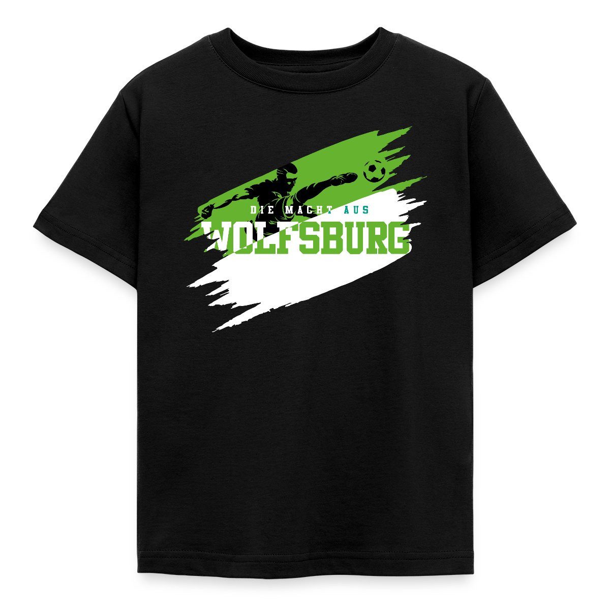 T-Shirt Die Macht Aus Wolfsburg Grün-Weiß Fußball Fan Kinder T-Shirt
