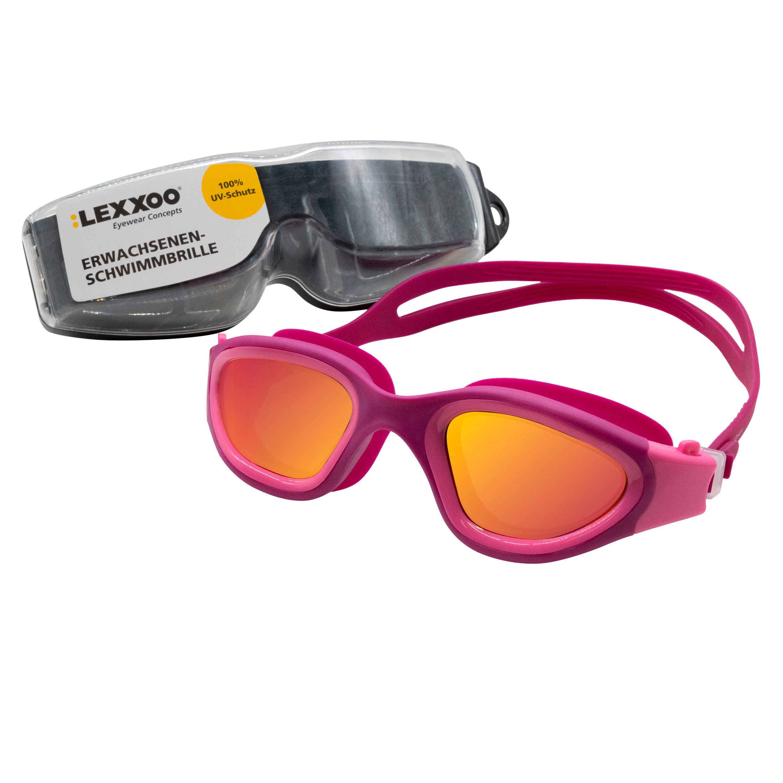LEXXOO Schwimmbrille LEXXOO Schwimmbrille für Erwachsene, polarisierende Beschichtung, polarisierende Beschichtung, Anti-Beschlag, Druckknopfsystem, mit Etui