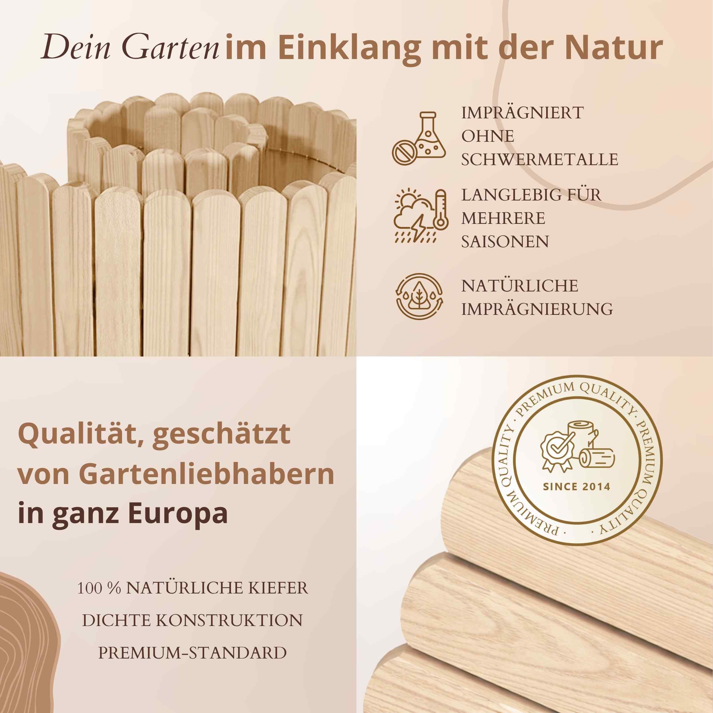 Floranica Palisade Beeteinfassung Beetumrandung Rasenkante Umrandung Flexibler Rollborder, LxH: 200x10 cm, Unbehandelt, Dekozaun Holzzaun Umzäunung Blumenbeeten Garten Beeten Kräutergarten