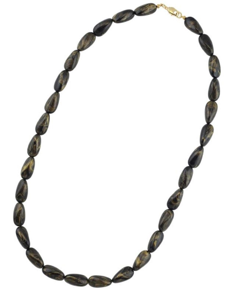 unbespielt Collier Kette Kunststoff-Winkelperlen 20 x 10 mm schwarz-gold-marmoriert 60 cm, Modeschmuck für Damen