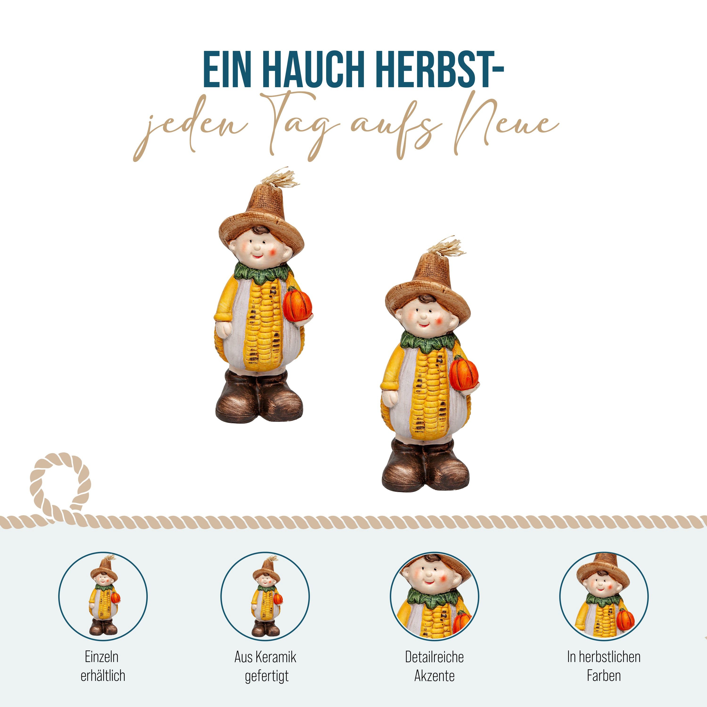 Logbuch-Verlag Dekofigur Dekofigur Maiskind mit Kürbis – Herbstdeko aus Keramik 21 cm – Bild 3 von 5