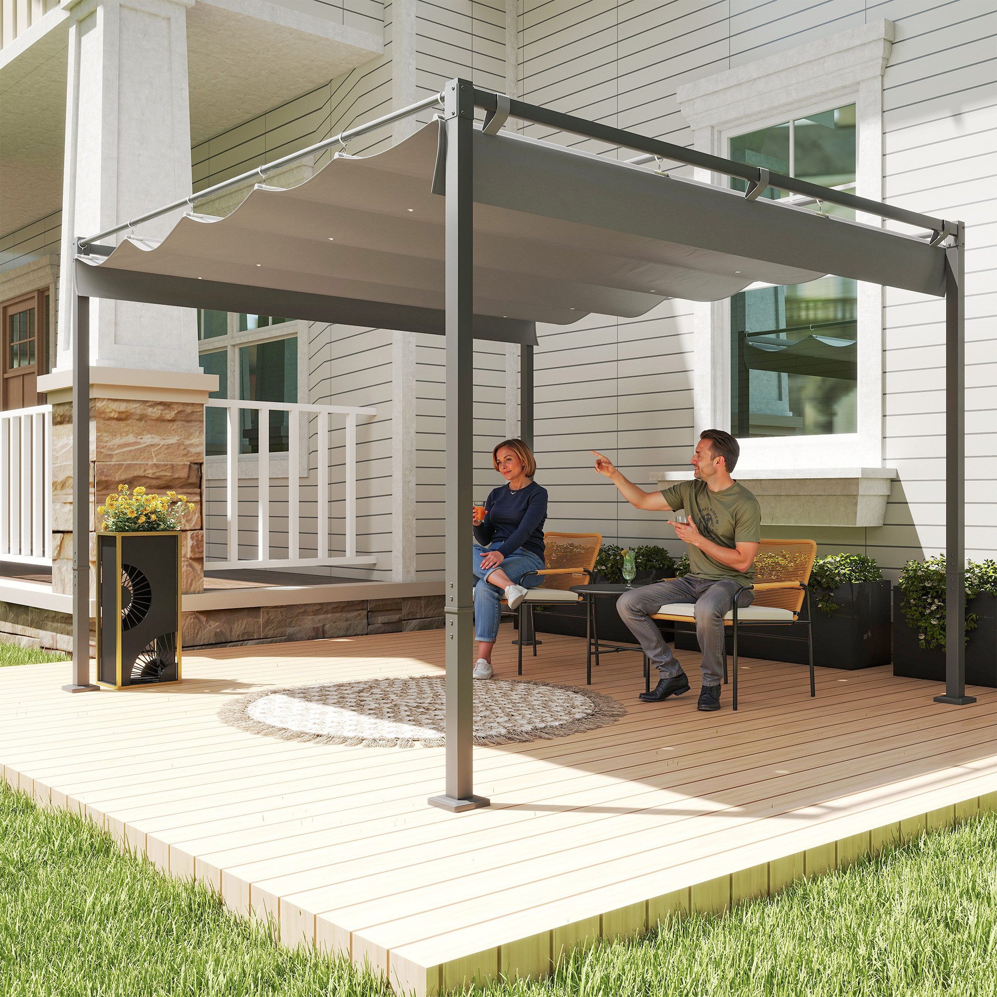 Outsunny Pergola mit magnetischem Pad, verstellbares Dach, BxTxH: 297.0x297.0x221 cm, (Gartenpavillon, 18-tlg., Garten Pavillon), für Terrasse und Garten, Grau