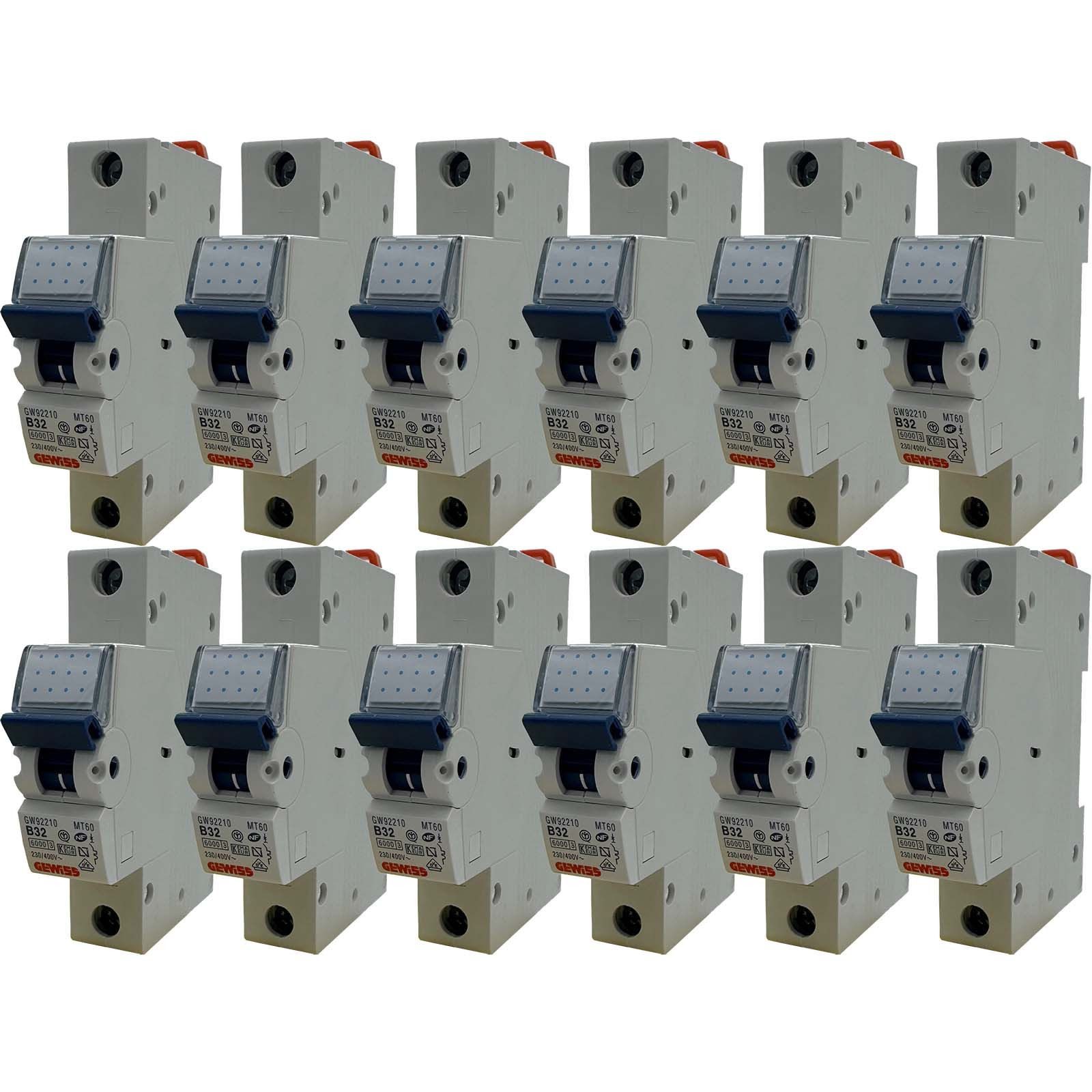 BURI Sicherungsgerät 12x Gewiss GW92208 B20 GW92210 B32 Sicherungsautomat Leistungsschutz
