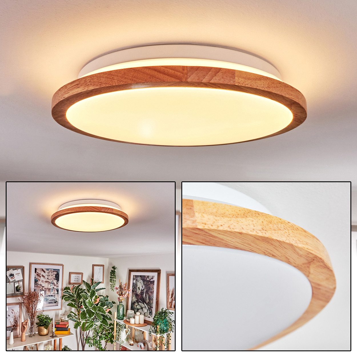 hofstein Deckenleuchte Deckenlampe aus Metall/Holz/Kunststoff in Weiß/Natur günstig online kaufen