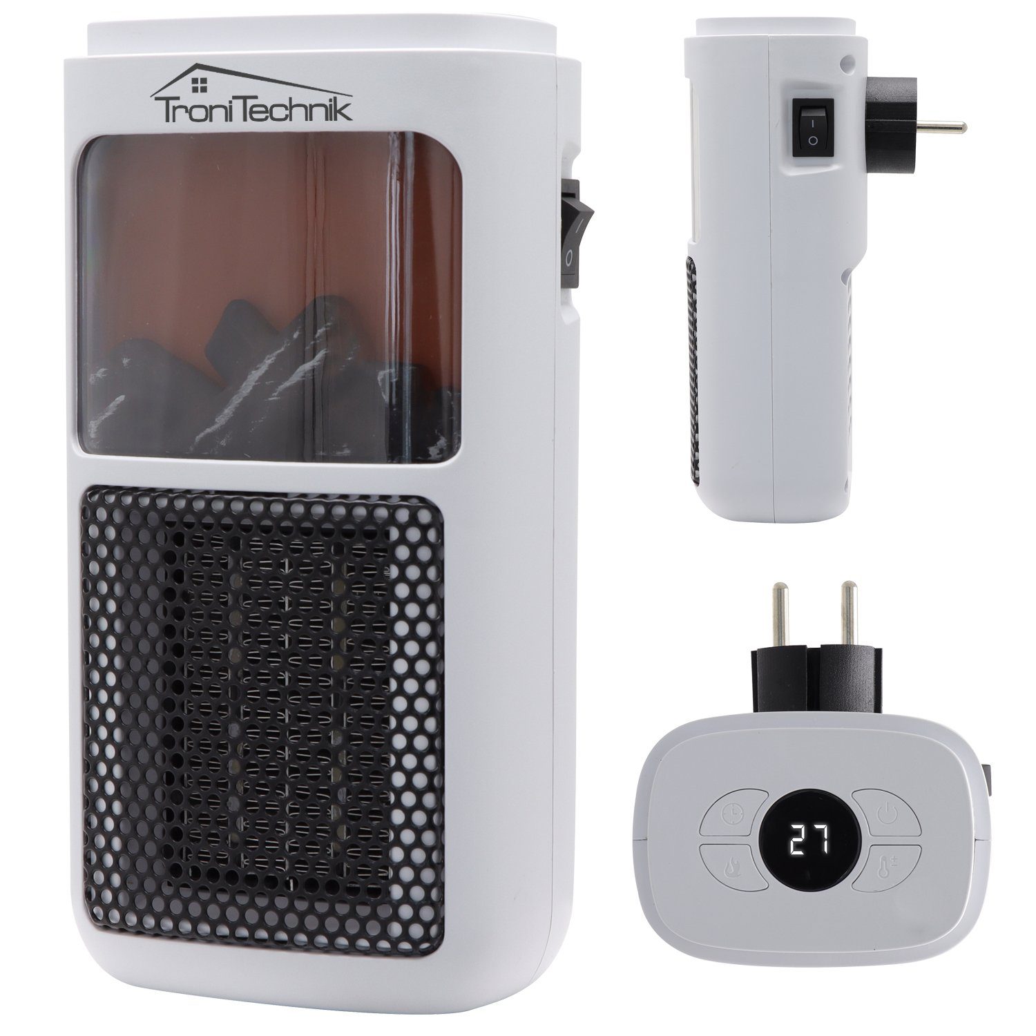 TroniTechnik Heizlüfter Steckdosenheizer, PTC-01, Keramik-Heizelement, 400 W, Überhitzungsschutz, Abschaltautomatik, Keramik-Heizelement, 400W