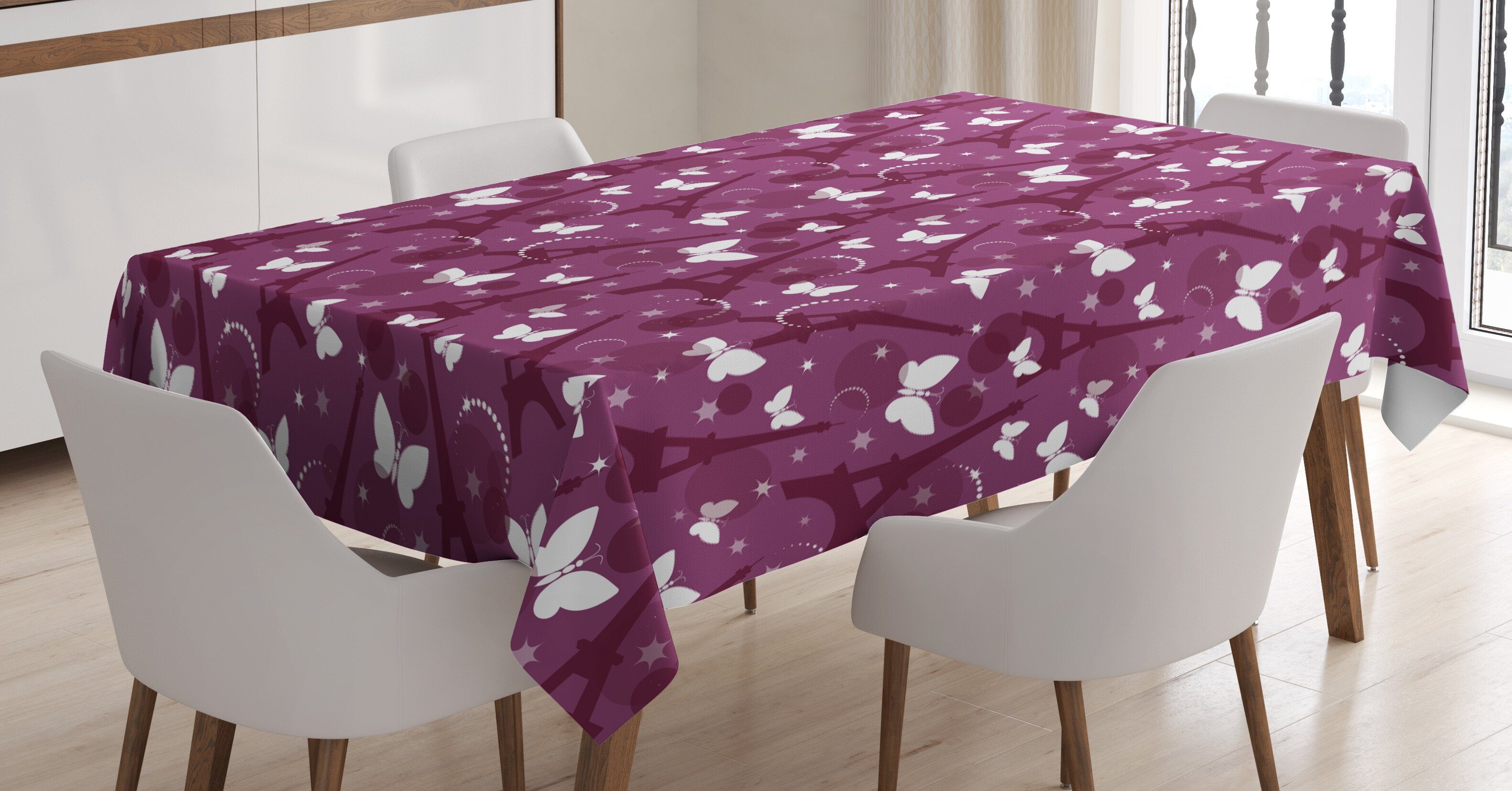 Abakuhaus Tischdecke Farbfest Waschbar Für den Außen Bereich geeignet Klare Farben, Eiffel Zusammenfassung Schmetterlinge | Tischdecken