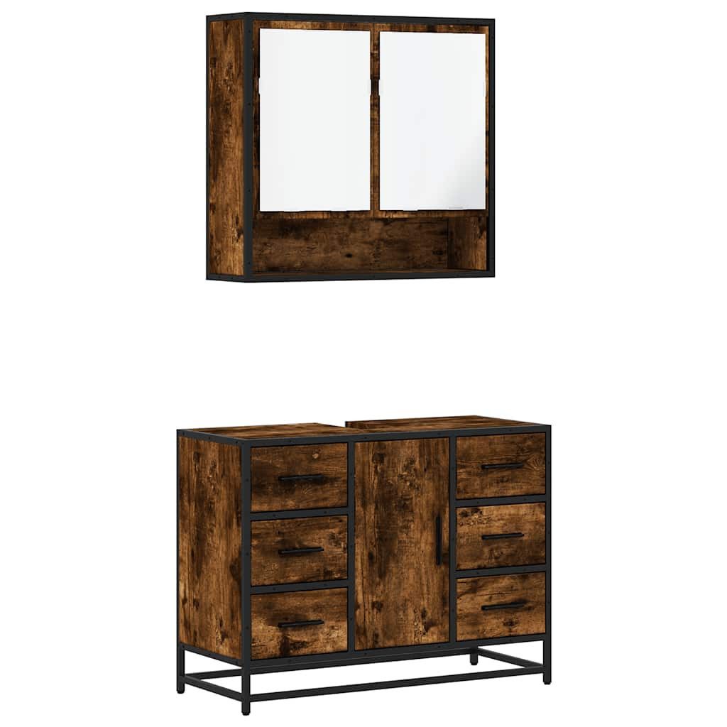 Badezimmer-Set 2-tlg. Badmöbel-Set Räuchereiche Holzwerkstoff