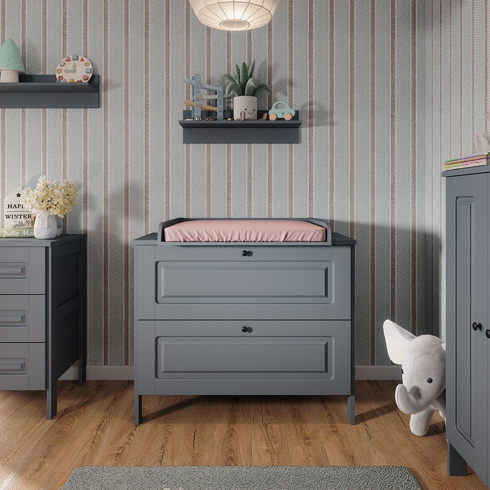 VitaliSpa® Wickelkommode Ajaton, Grau, 108 x 98 cm mit 2 Schubladen