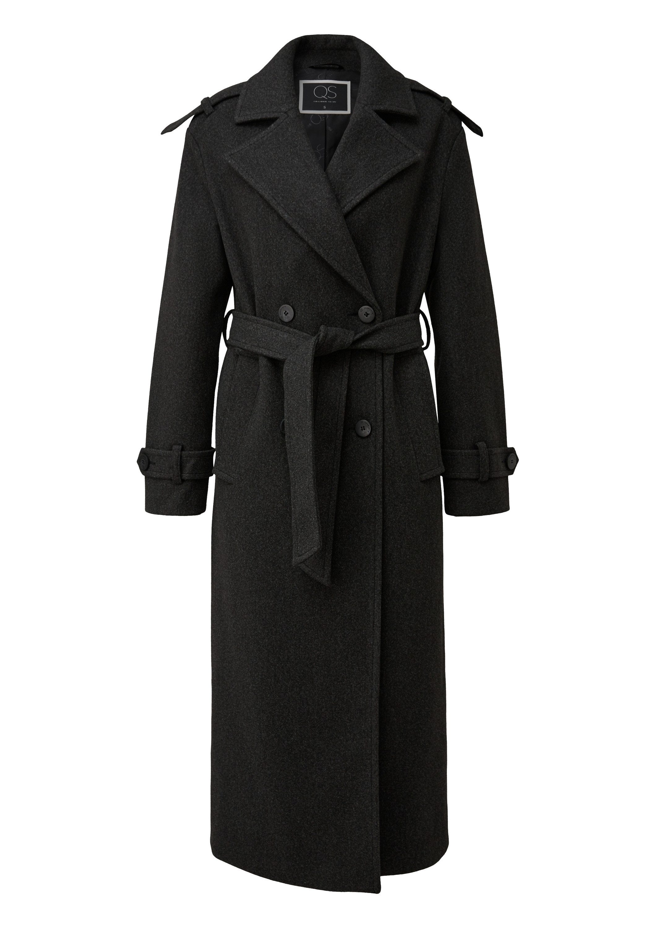 QS Trenchcoat Outdoor-Mantel Trenchcoat mit Gürtel in Wolloptik günstig online kaufen