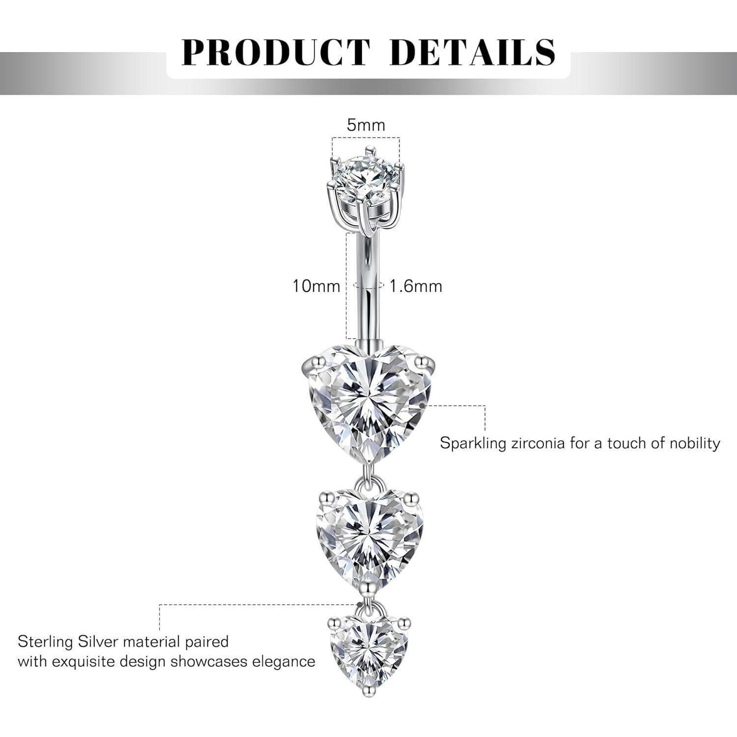 CIZME Bauchnabelpiercing 925 Silber Nabelpiercing Schmetterling Herz CZ Bauchschmuck