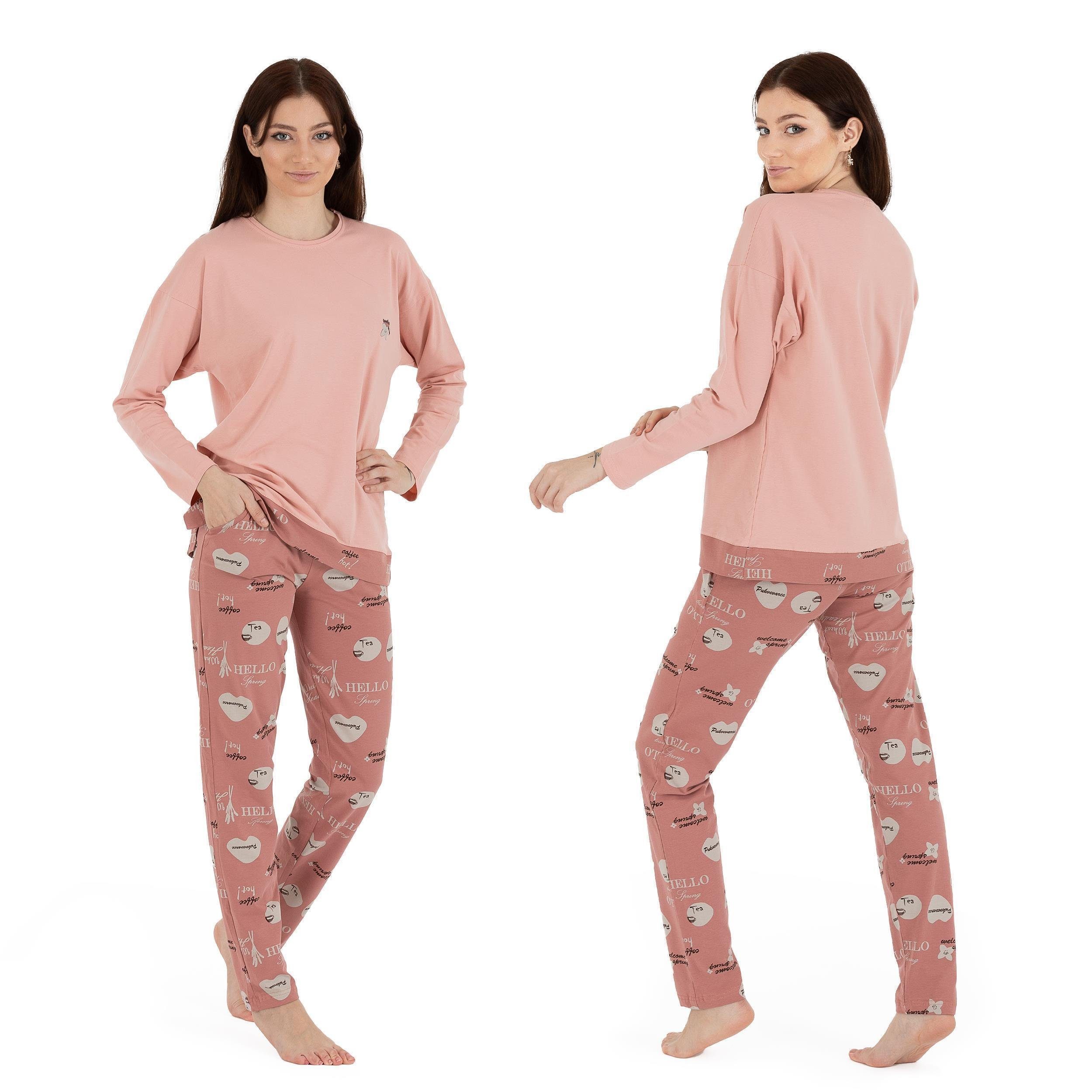 LOREZA Schlafanzug Damen Pyjama Set zweiteiliger Schlafanzug Hausanzug Nachtwäsche langar (Set, 2 tlg) Variante 1