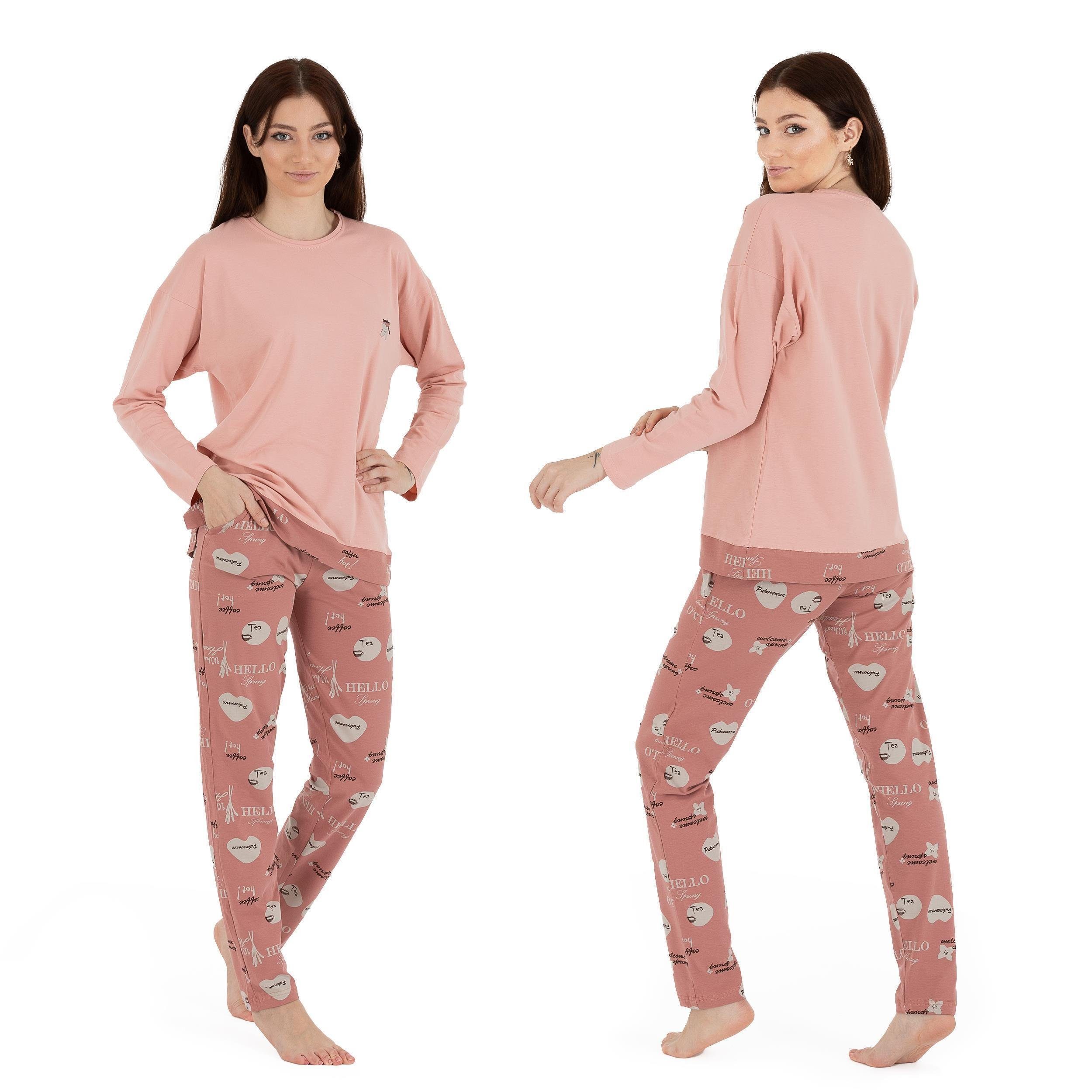 LOREZA Schlafanzug Schlafanzug Pyjama langarm- Spring - Pastel (Set, 2 tlg)