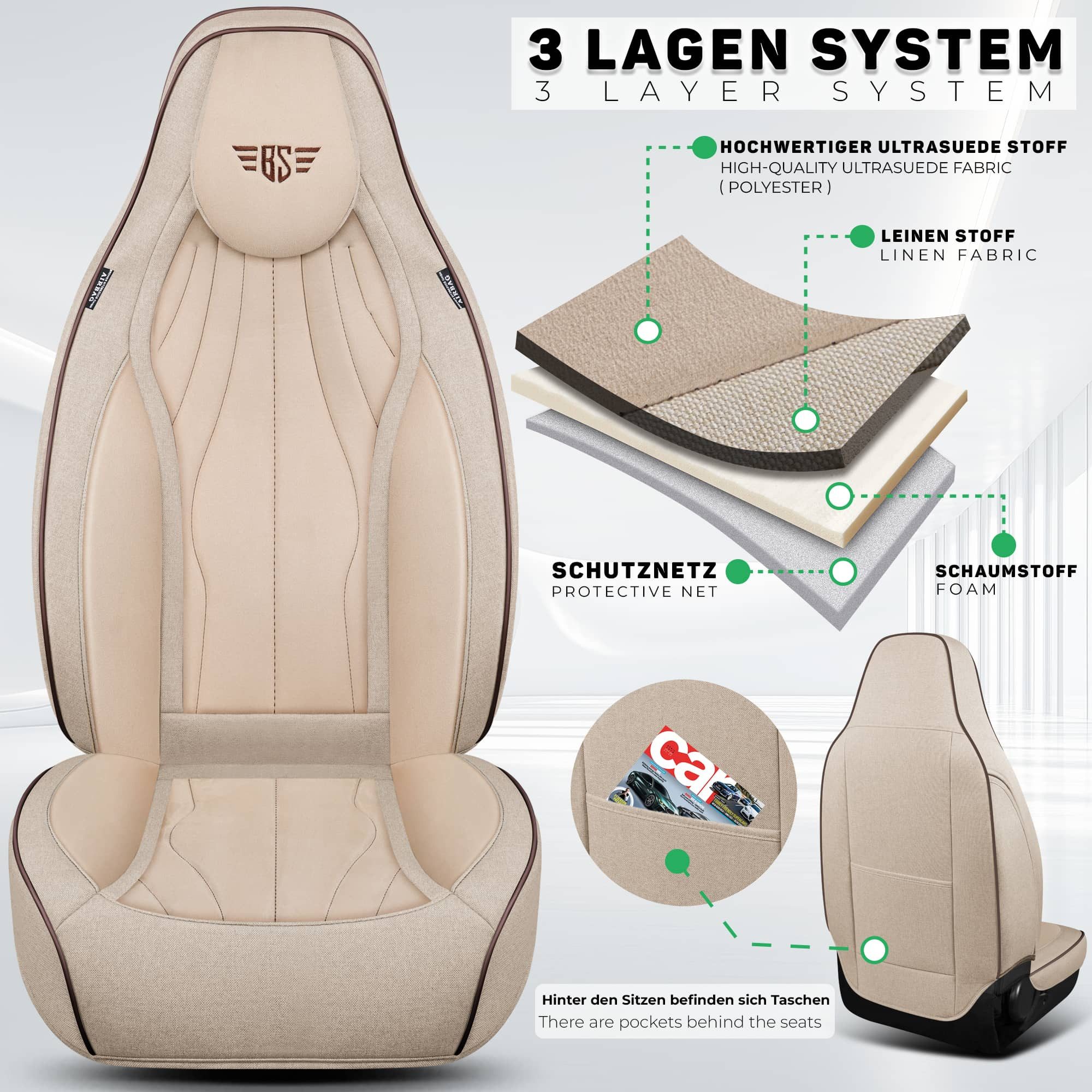 BREMER SITZBEZÜGE Autositzbezug für Jeep Avenger Bj ab 2023 LT3, Set, 2-tlg., Schonbezüge Sitzbezüge Fahrer und Beifahrer, in Beige