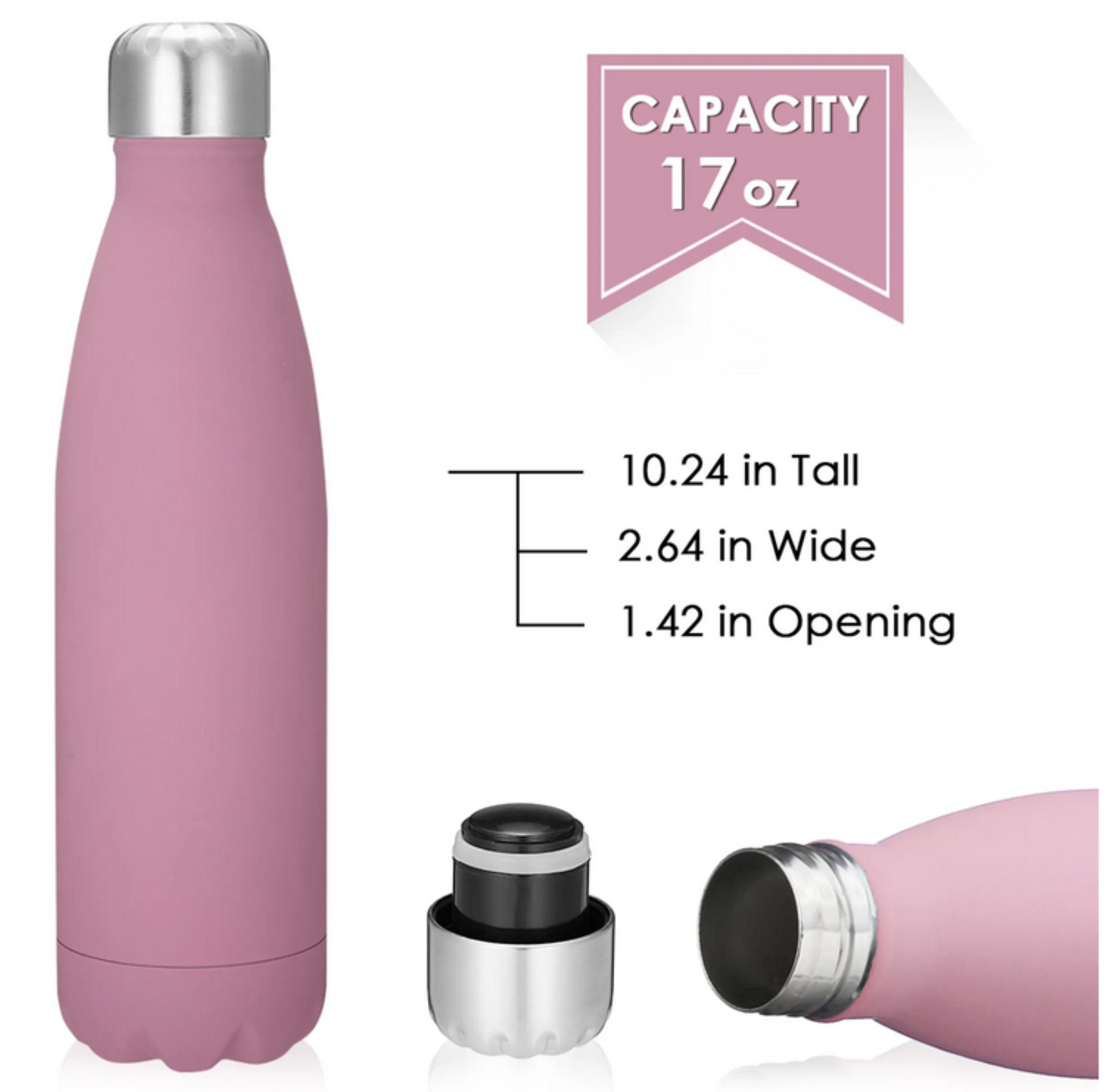MECO Trinkflasche KING DO Edelstahl, Doppelwandig, rosa Trinkflasche, WAY Gummibeschichtung griffige Edelstahl hochwertiger