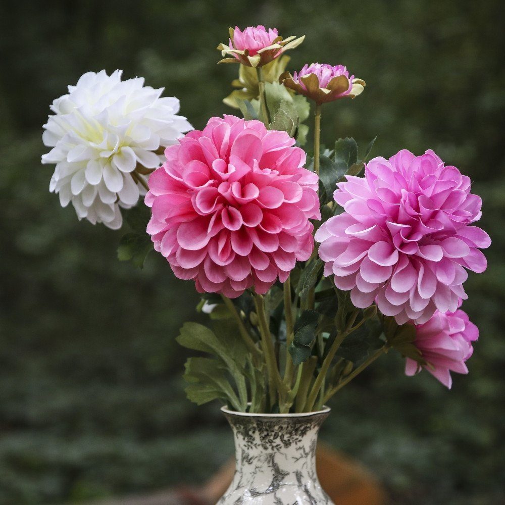 (Dahlia), Kunstblume naturgetreu, Blumenstrauss 2474U, aus 50 Dahlien künstlich, Dahlie Höhe cm, täuschend echt *Gemischter