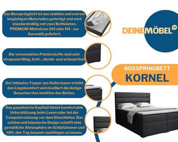 Deine Möbel 24 Boxspringbett KORNEL 120x200 140x200 160x200 180x200 200x200 Ehebett Bett (Boxspring inkl. Bonell-Federkernmatratzen H3, inkl. Kaltschaum-Topper), Boxbett Polsterbett Komplettbett Matratze H3 / H4 zur Auswahl