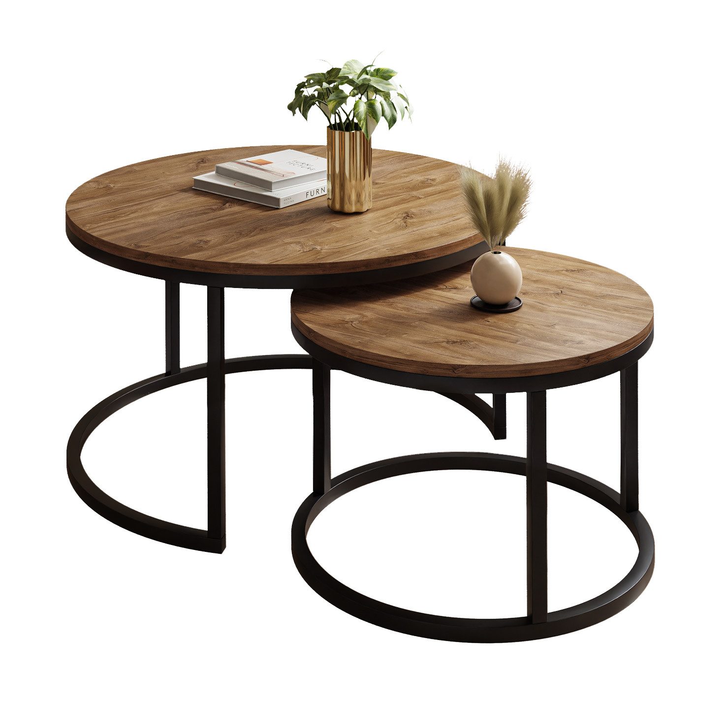 Lookway Couchtisch CIRI 2in1 LOFT Runder Tisch (2er Set), Durchmesser: ⌀ 70 günstig online kaufen