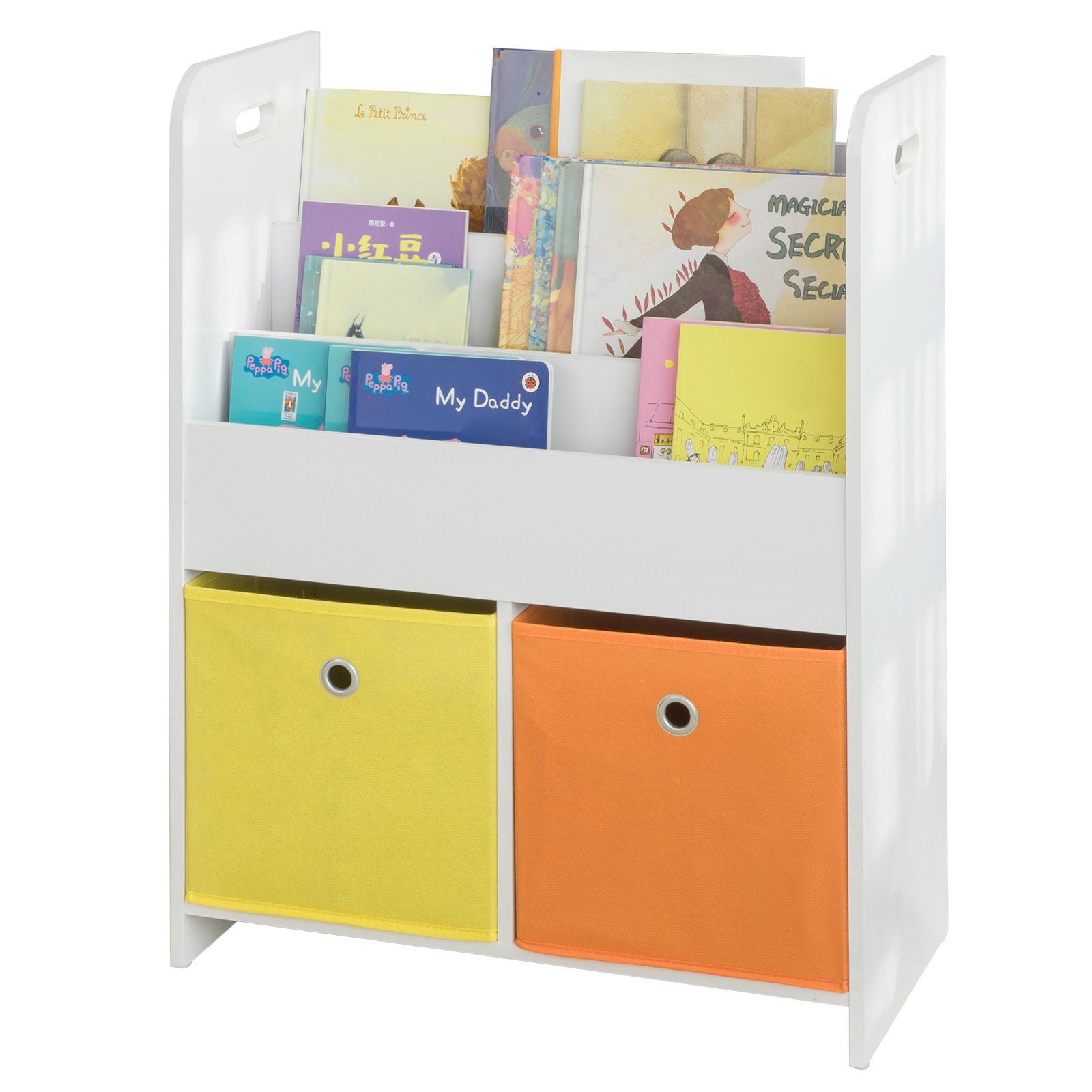 SoBuy Bücherregal KMB26/KMB27, Kinderregal mit Stoffboxen und 3 Spielzeugregal Ablagefächern 2