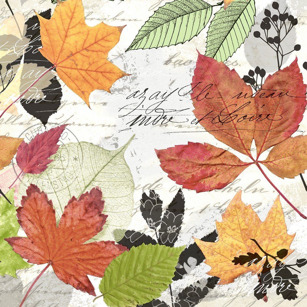 HOME FASHION Papierserviette 20 Servietten Herbarium - Bunte Blättersammlung 33x33cm, (20 St)