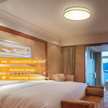 Nettlife LED Deckenleuchte Rund Weiß Moderne Stoff Schlafzimmerlampe 3000K 12W, LED fest integriert, Warmweiße