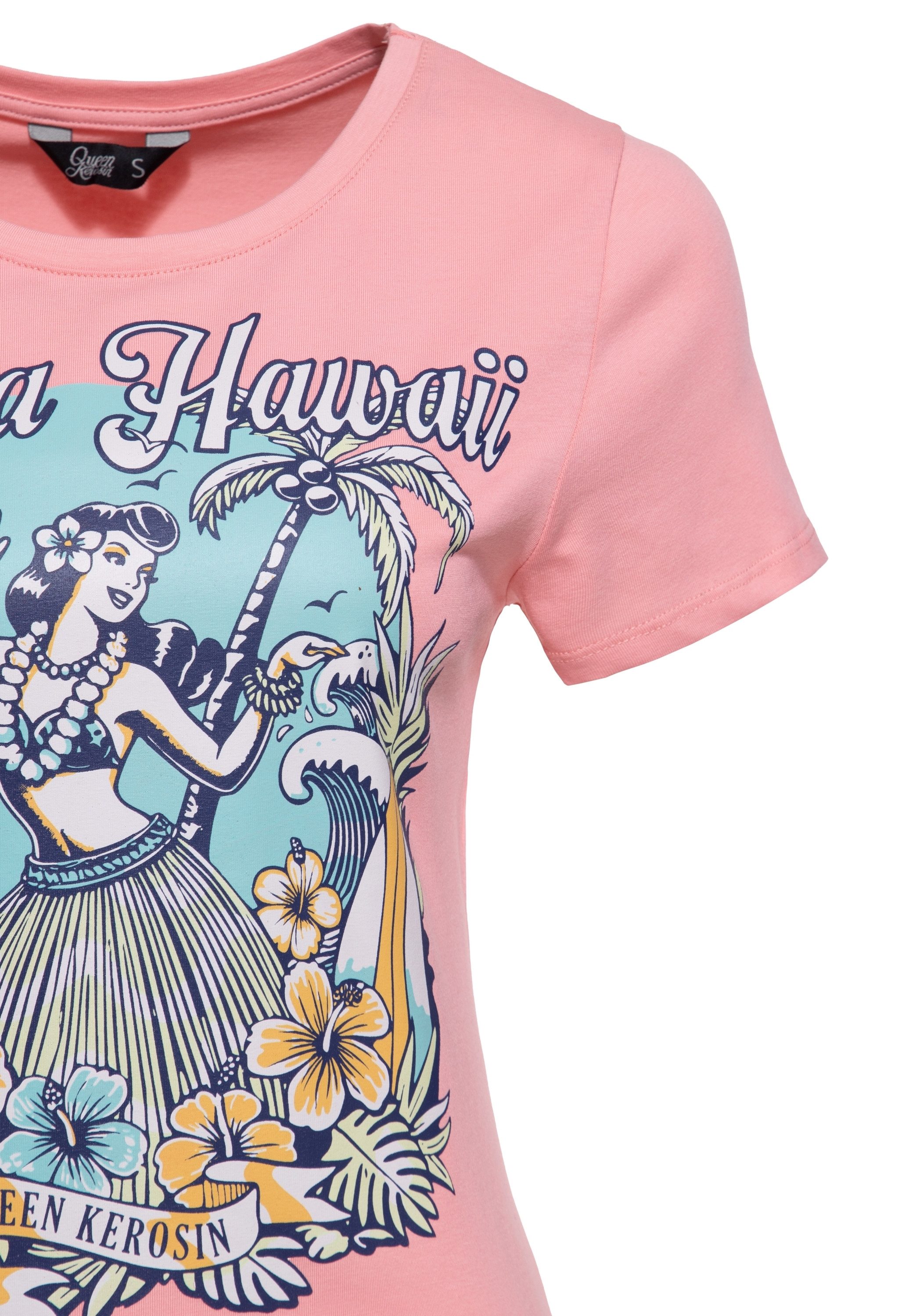 QueenKerosin Print-Shirt Aloha Hawaii (1-tlg) mit Hula-Girl Motiv