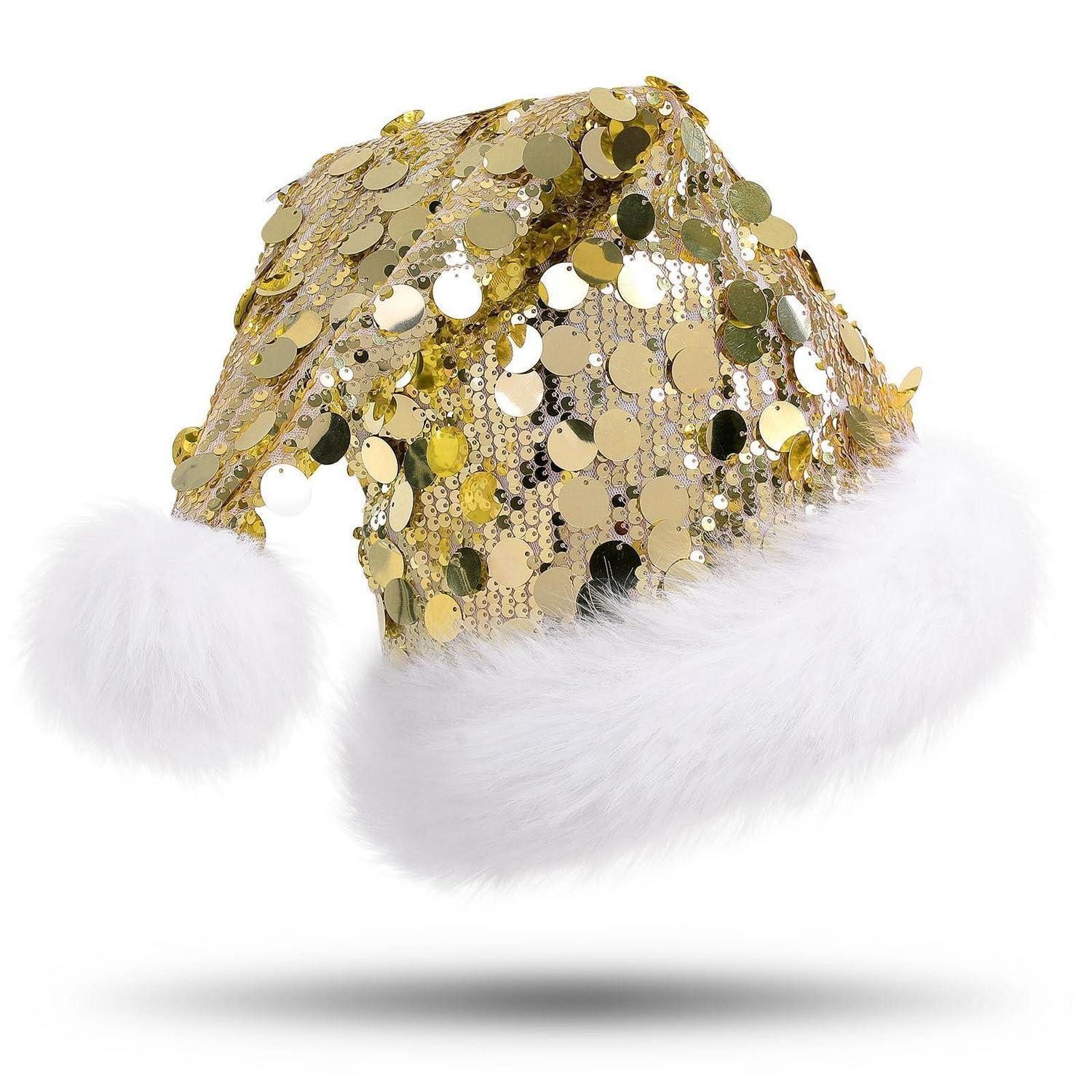 LuxusKollektion Plüschmütze Nikolausmütze Deluxe mit Pailletten Gold (1-St)