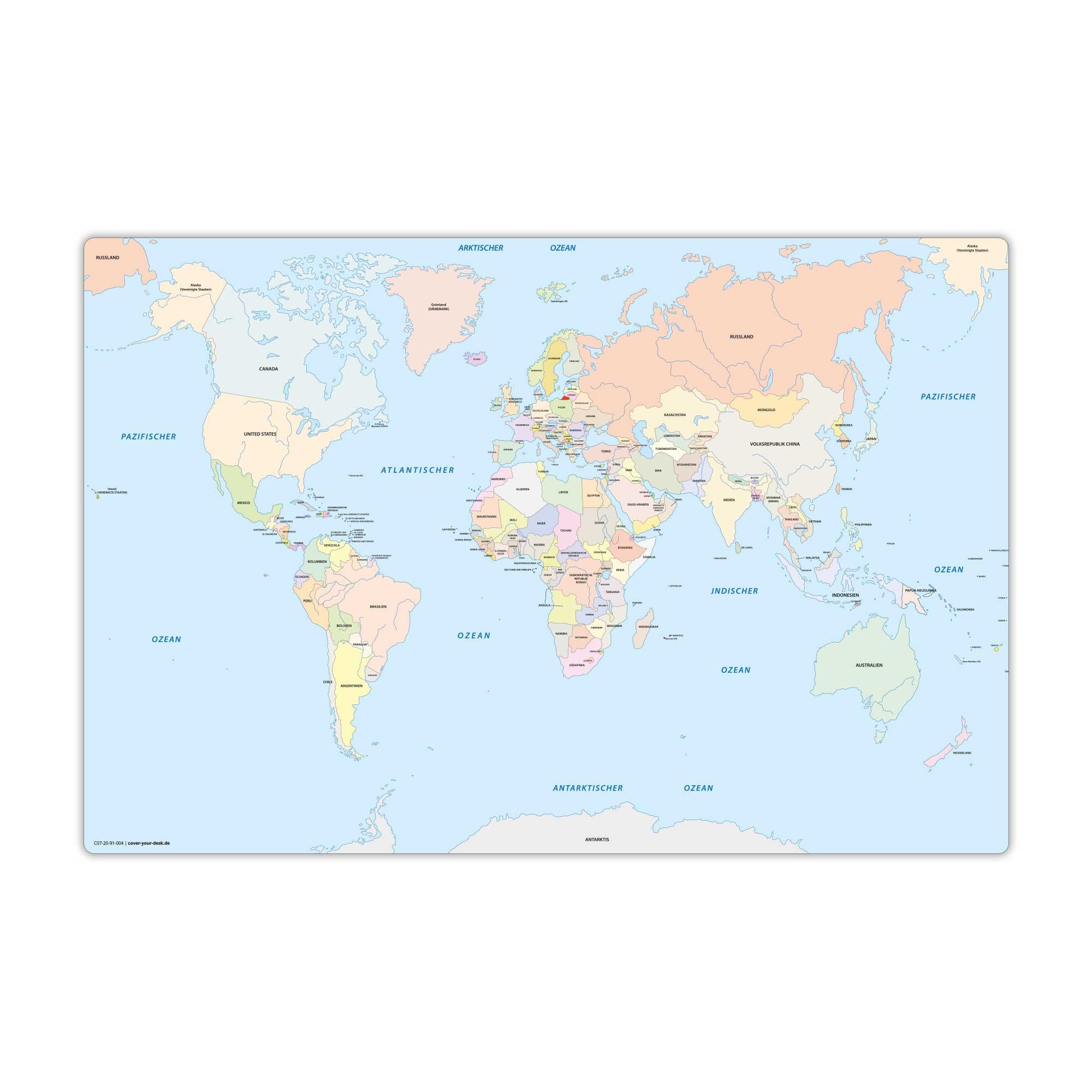cover-your-desk.de Schreibtischunterlage abwaschbar – Weltkarte Kinder – aus Premium Vinyl – Made in Germany, (1 tlg)