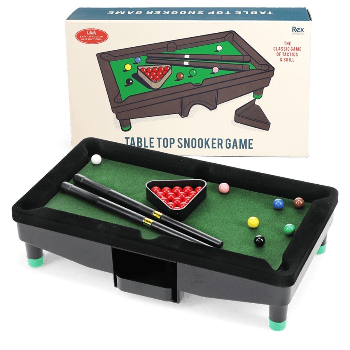 Rex London Mini-Tischkicker REX LONDON Mini Tisch-Snooker-Set – Billardspaß im Kleinformat, Mini-Snooker-Set, 22 Bälle, 2 Queues, kompaktes Format, tragbar