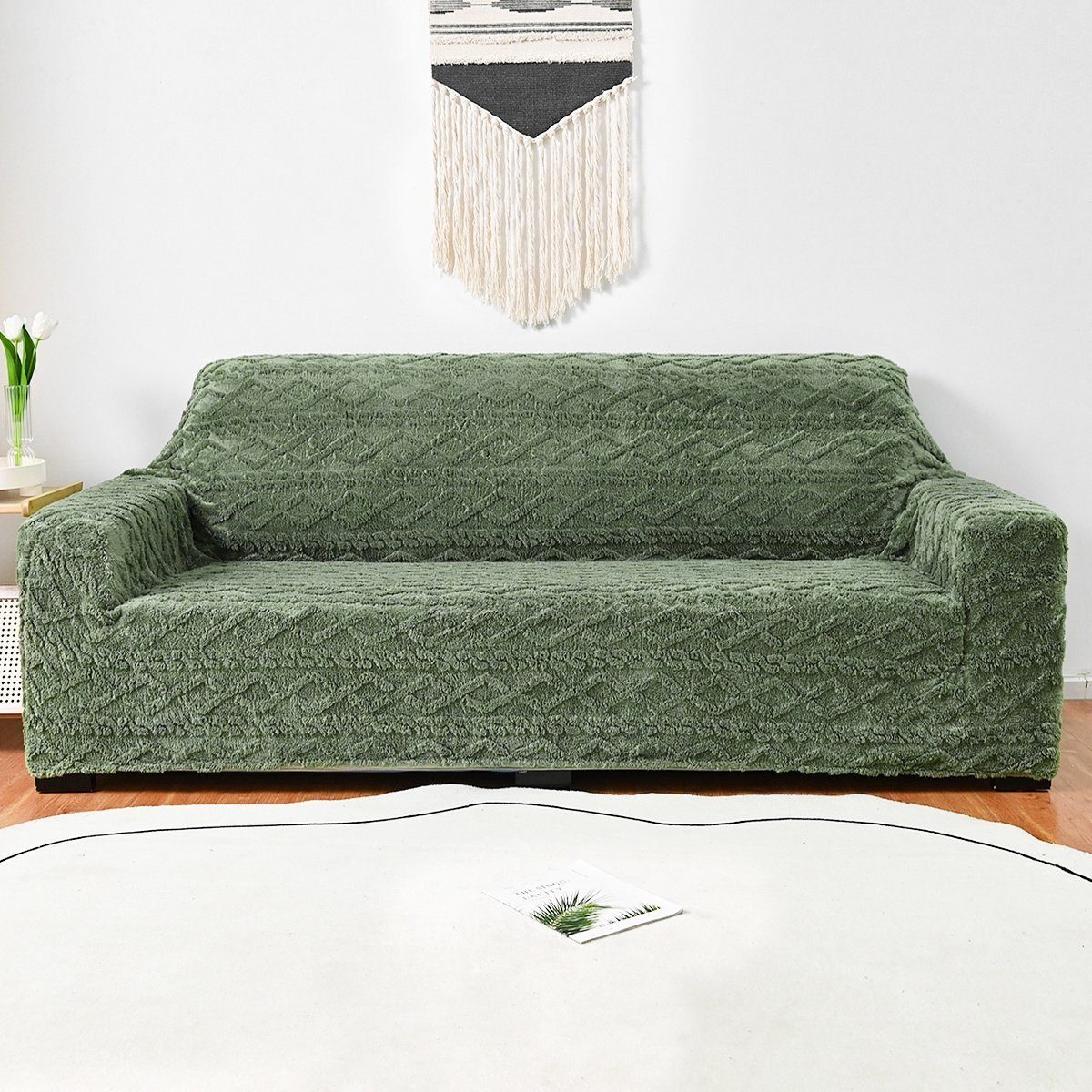 Möbelbezüge Jacquard-Stoff Sofabezug, HOMEIDEAS, Armeegrün elastischer Sofabezug