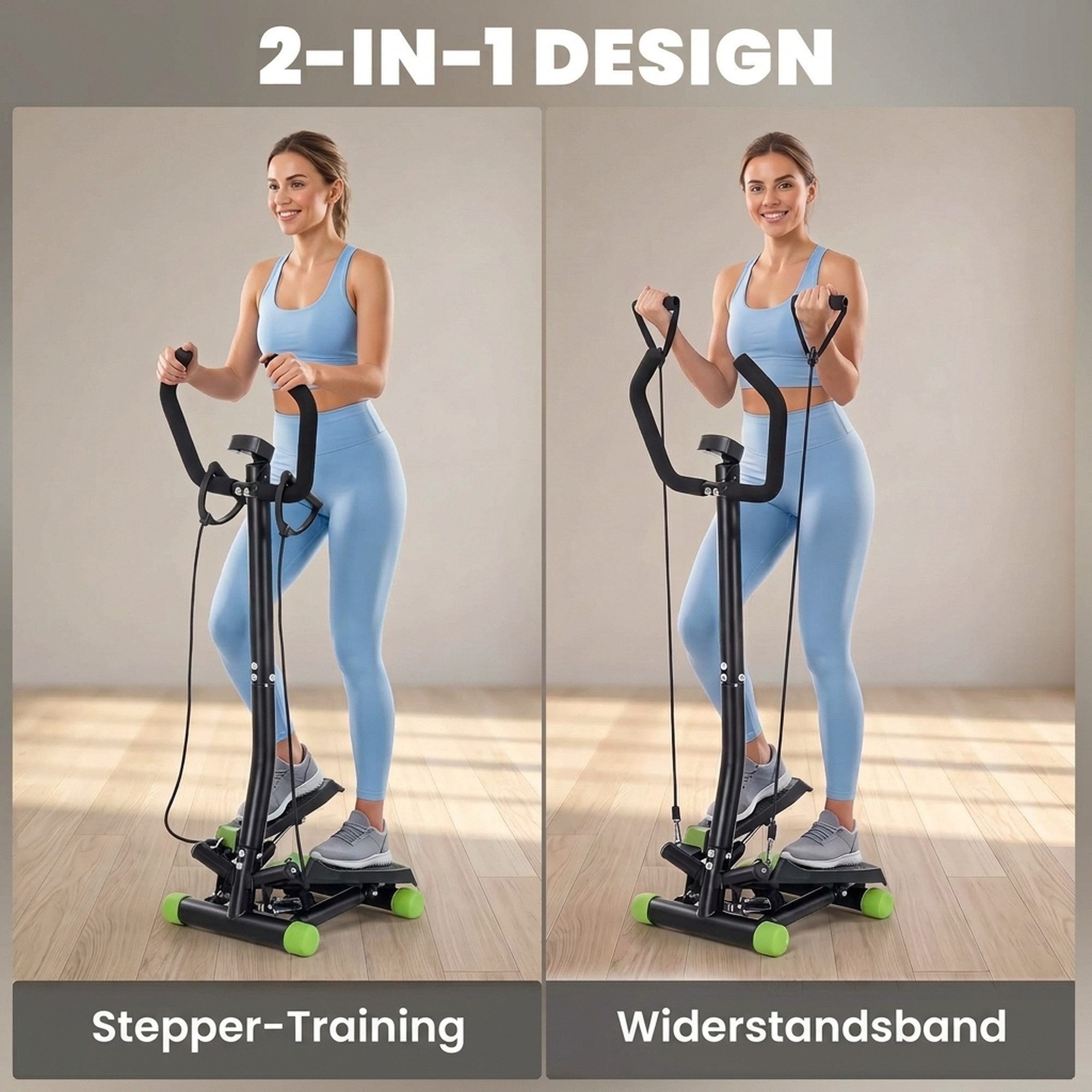 HOMCOM Stepper Sidestepper mit Haltegriff (Heimtrainer, 1-tlg., Trainingsbänder), LCD Display Stahl – Bild 4 von 5