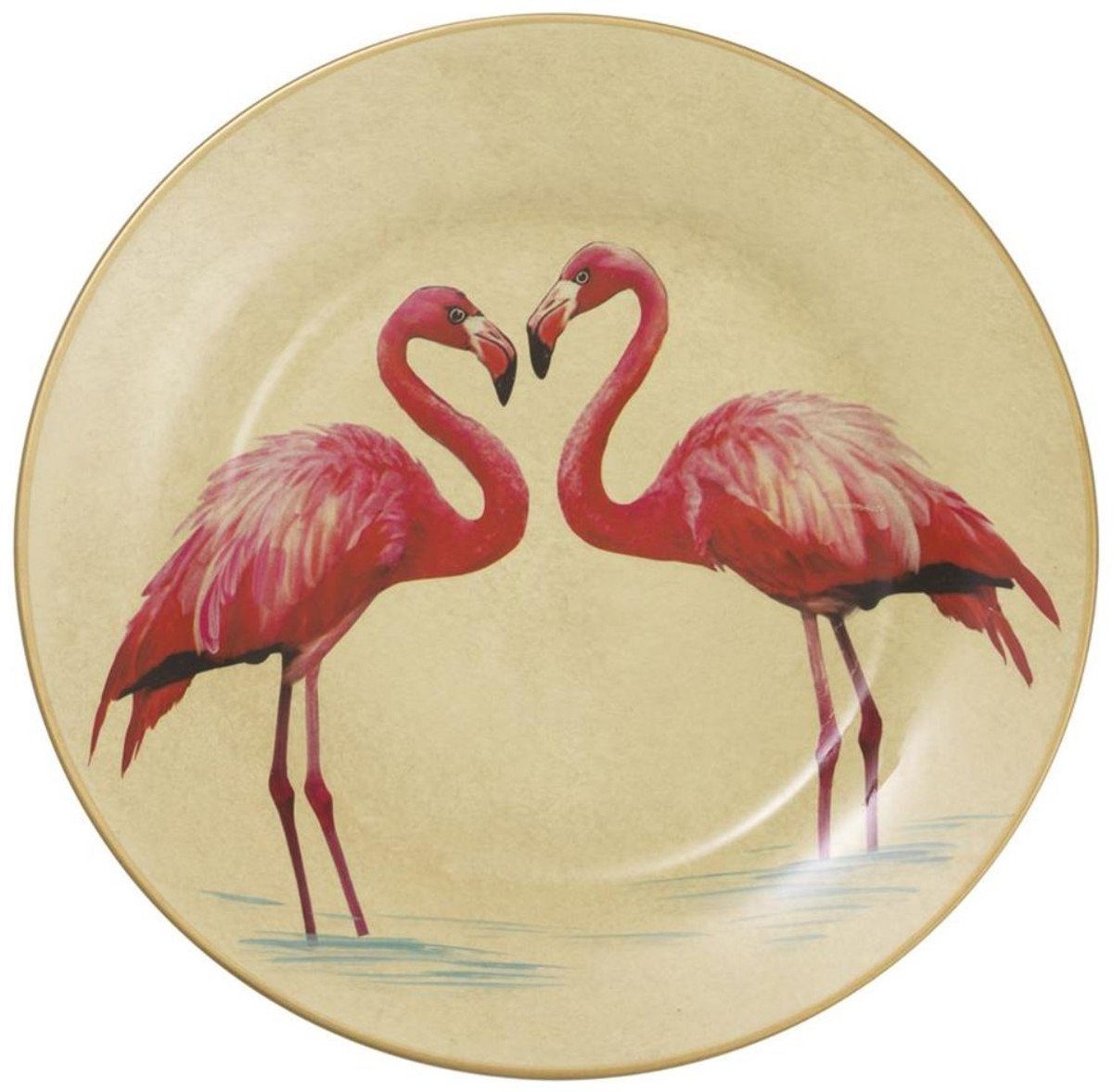 Casa Padrino Dekoobjekt Deko Federn Ø Mehrfarbig Wandteller Porzellan 27 cm Flamingos & / Luxus Set - 8er Gold Wanddeko