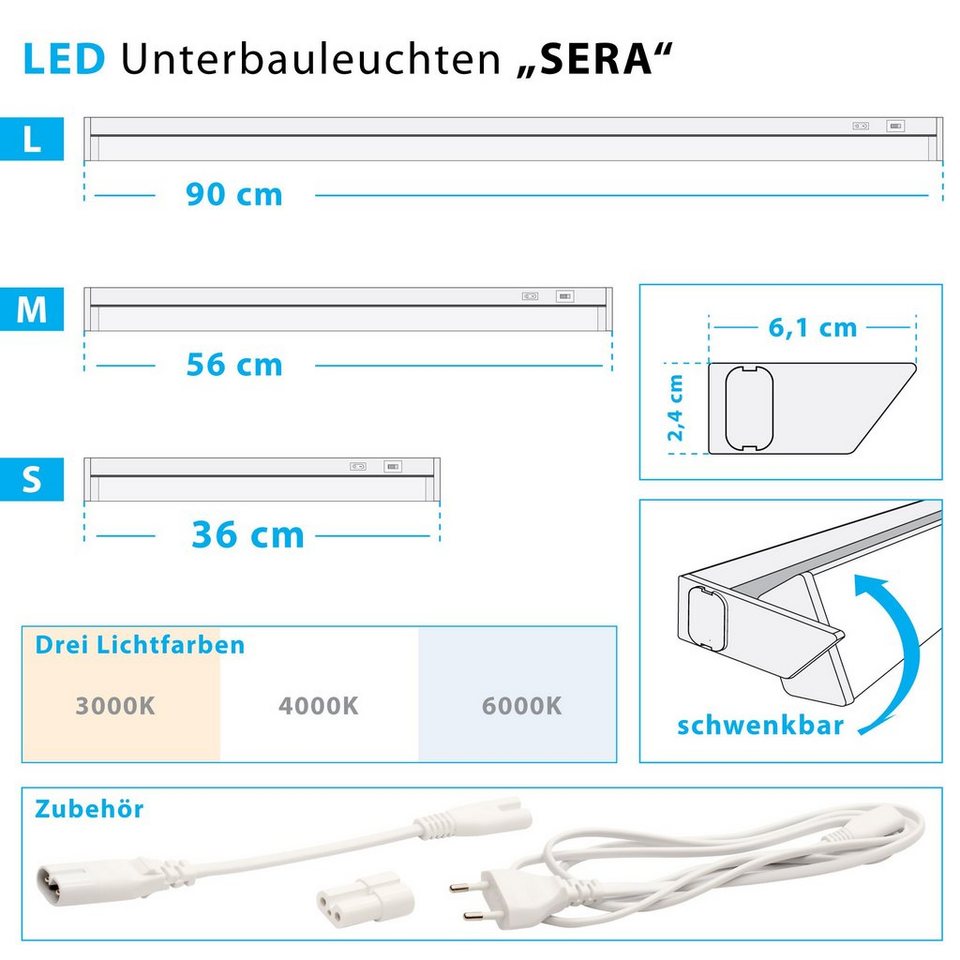 Maxkomfort LED Unterbauleuchte SERA, LED fest integriert, CCT, LED,  Unterbauleuchte, Flach, Küchenleuchte, Touch, CCT