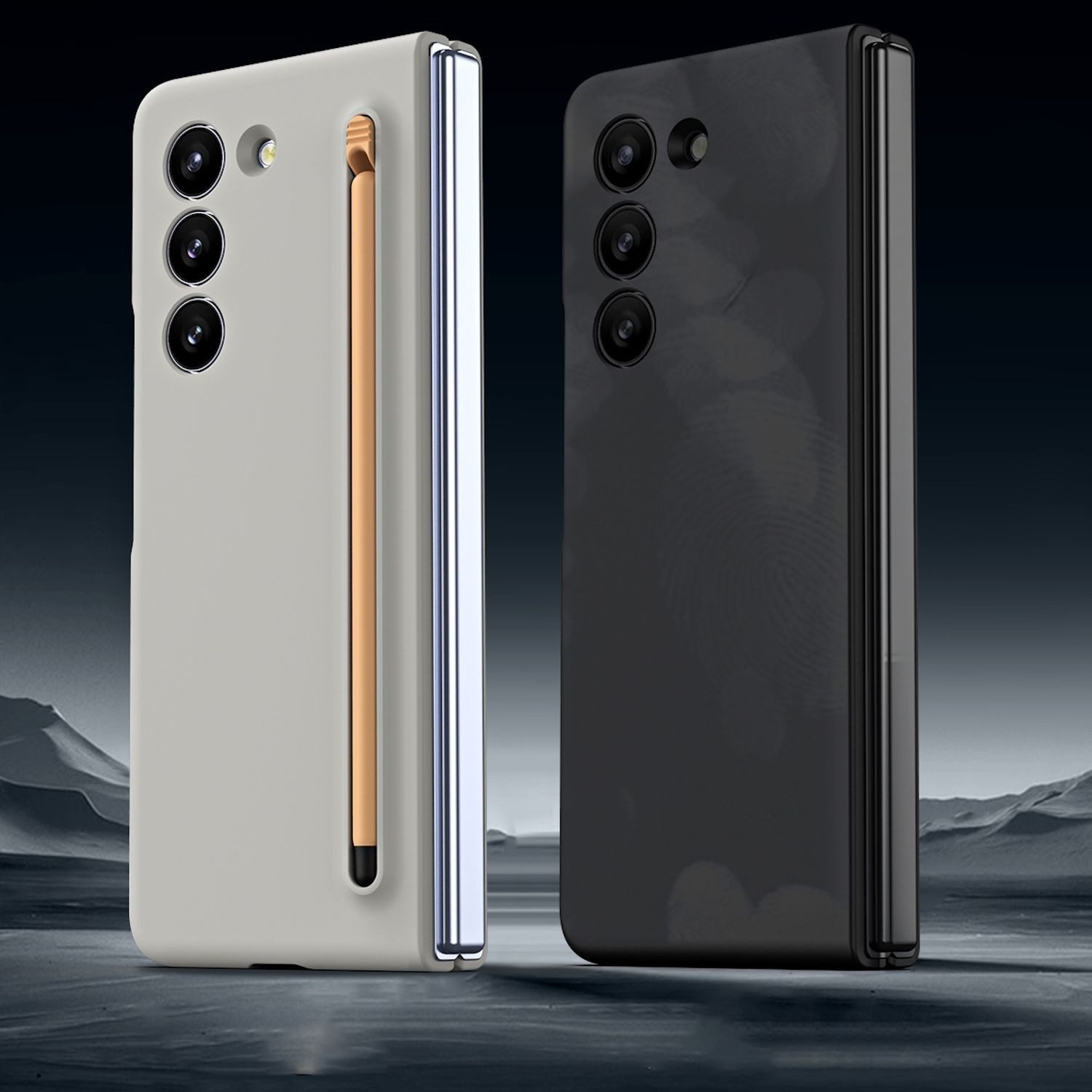 Wigento Handyhülle Für Samsung Galaxy Z Fold7 5G Skinfeel Hülle Stifthalterung Dunkelgrau, Skinfeel Schutzhülle mit Halterung für S-Pen und Stoßschutz
