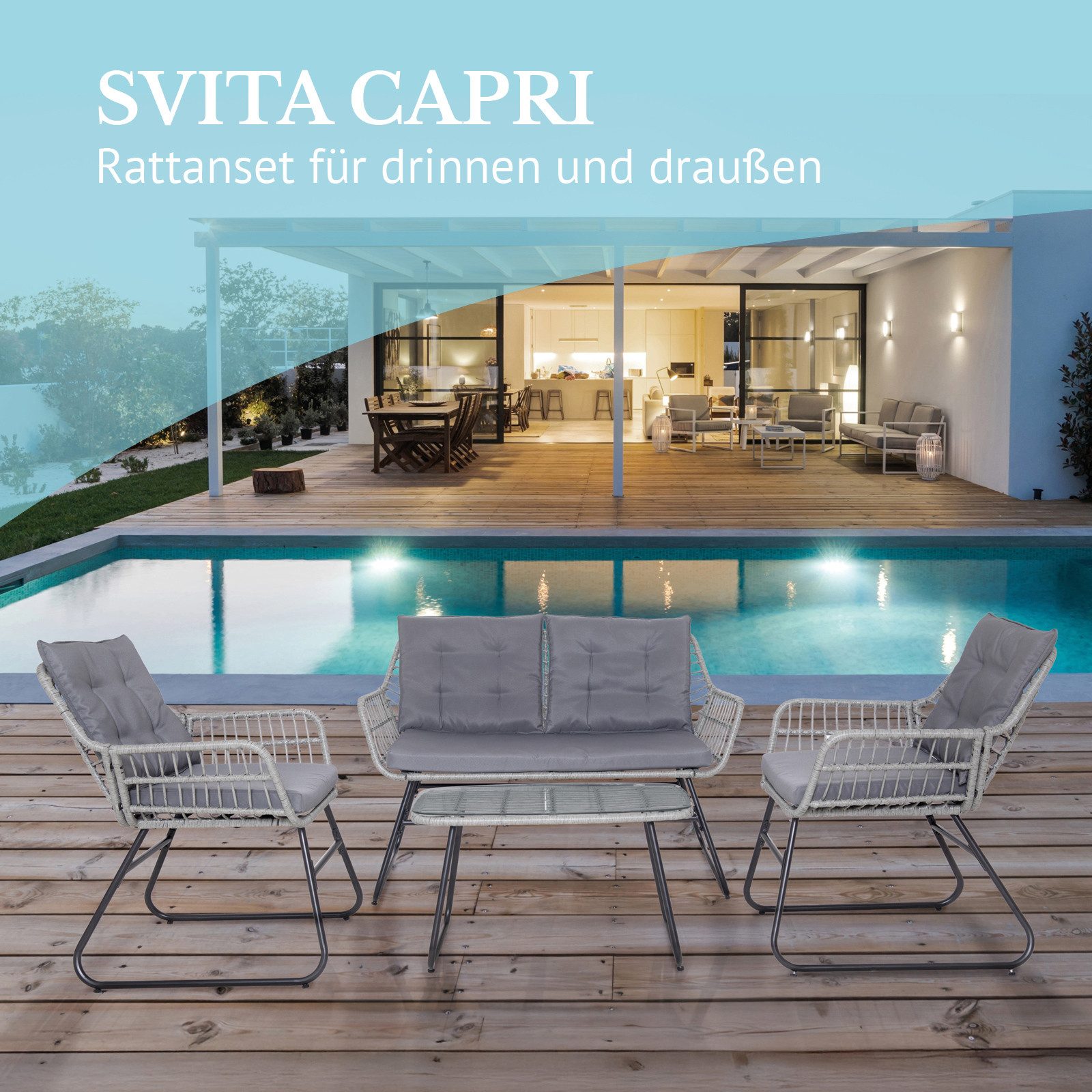 SVITA Gartenlounge-Set CAPRI, (Set, Tisch mit einem Stuhl und zwei Bänken), günstig online kaufen