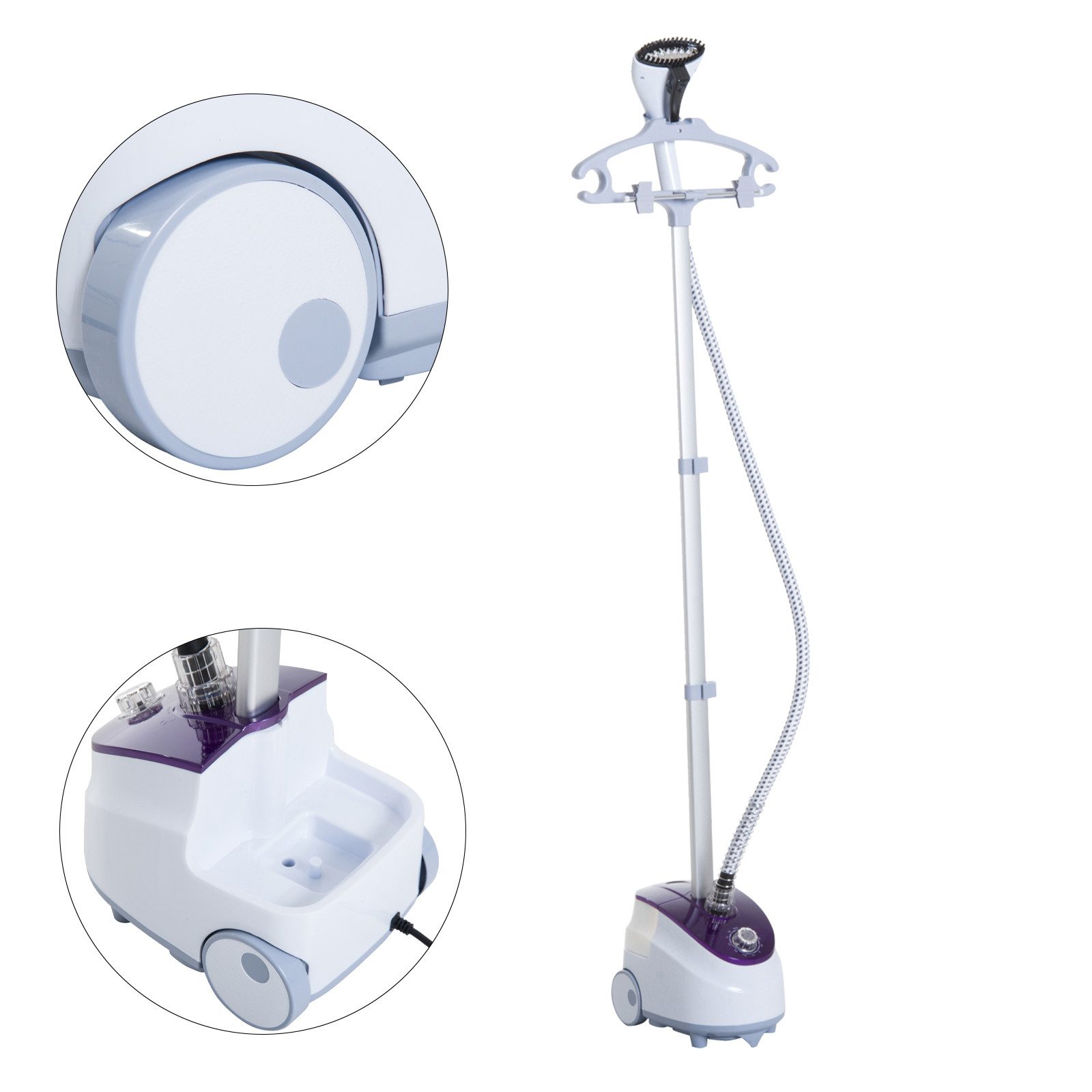 Ledklang Dampfbürste Vertikaler Dampfglätter Kleidung 1,8L Wassertank Weiß, 1800 W, Dampfleistung 30 g/min, höhenverstellbarer Teleskopstab