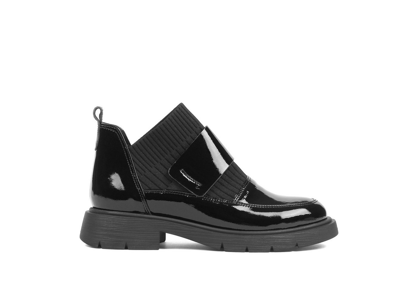Celal Gültekin Plateau Blockabsatz Warmfutter Schlupfstiefel Loafer-Stil Damen Schlupfstiefel Stretch-Einsatz, Klettverschluss, Profilsohle, bequem, schwarz, 39
