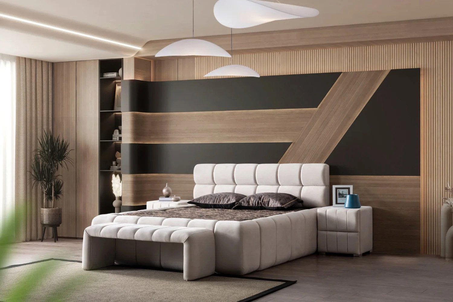 Bermo Home Bettgestell Lugano (Set, Lugano Boxspring-Bettgestell inkl. Kopfteil mit Kassettensteppung)